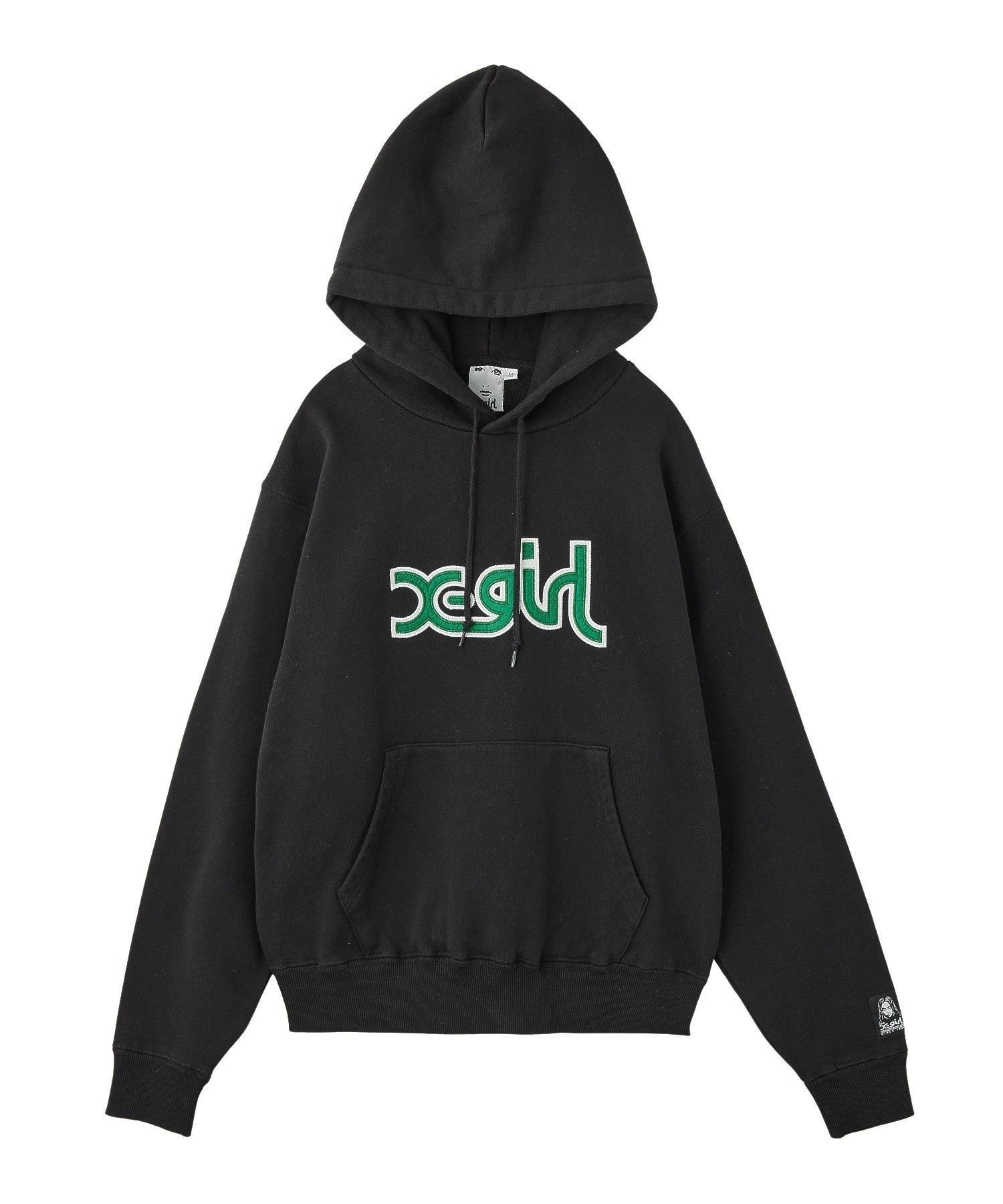 【エックスガール/X-girl】のMILLS LOGO LAYERED PATCH SWEAT HOODIE インテリア・キッズ・メンズ・レディースファッション・服の通販 founy(ファニー) 　ファッション　Fashion　レディースファッション　Fashion for Women　トップス・カットソー　Cut & Sew Tops　レディースパーカー・カジュアルフーディー　Casual Hoodies & Sweatshirts　スウェット・クルーネックトップス　Sweatshirts & Crewnecks / Relaxed Fit Sweat Tops　カーゴパンツ　Cargo Pants, Utility Pants　ガーリー　Girly, Feminine Style　サテン　Satin, Glossy Fabric　シンプル　Simple, Minimal　スウェット / スエット　Sweatshirt, Sweatwear　デニム　Denim, Jeans Material　定番　Standard, Basic Item　長袖　Long Sleeve, Full Sleeve　パッチ　Patch, Appliqué　フェルト　Felt, Felt Fabric　フロント　Front, Front Design　ロング　Long, Long-Length　A/W・秋冬　Autumn/Winter　BLACK|ID: prp329100004820360 ipo3291000000035027748