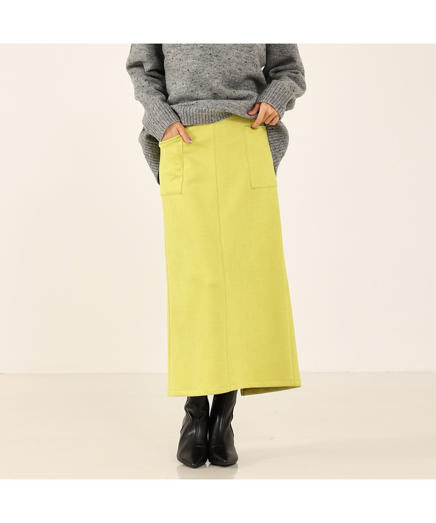 【アバハウスマヴィ/abahouse mavie】のフェイク(スエード レザー)ロングタイトスカート インテリア・キッズ・メンズ・レディースファッション・服の通販 founy(ファニー) 　ファッション　Fashion　レディースファッション　Fashion for Women　スカート　Skirts　コンパクト　Compact, Small Size　ストレッチ　Stretch, Stretchy Fabric　トレンド　Trend, Trending Now　フェイク　Faux, Fake　フェイクレザー　Faux Leather, PU Leather　秋　Autumn　ビジネス 仕事 通勤　Business / Work / Commuting　イエロー|ID: prp329100004820362 ipo3291000000035027795