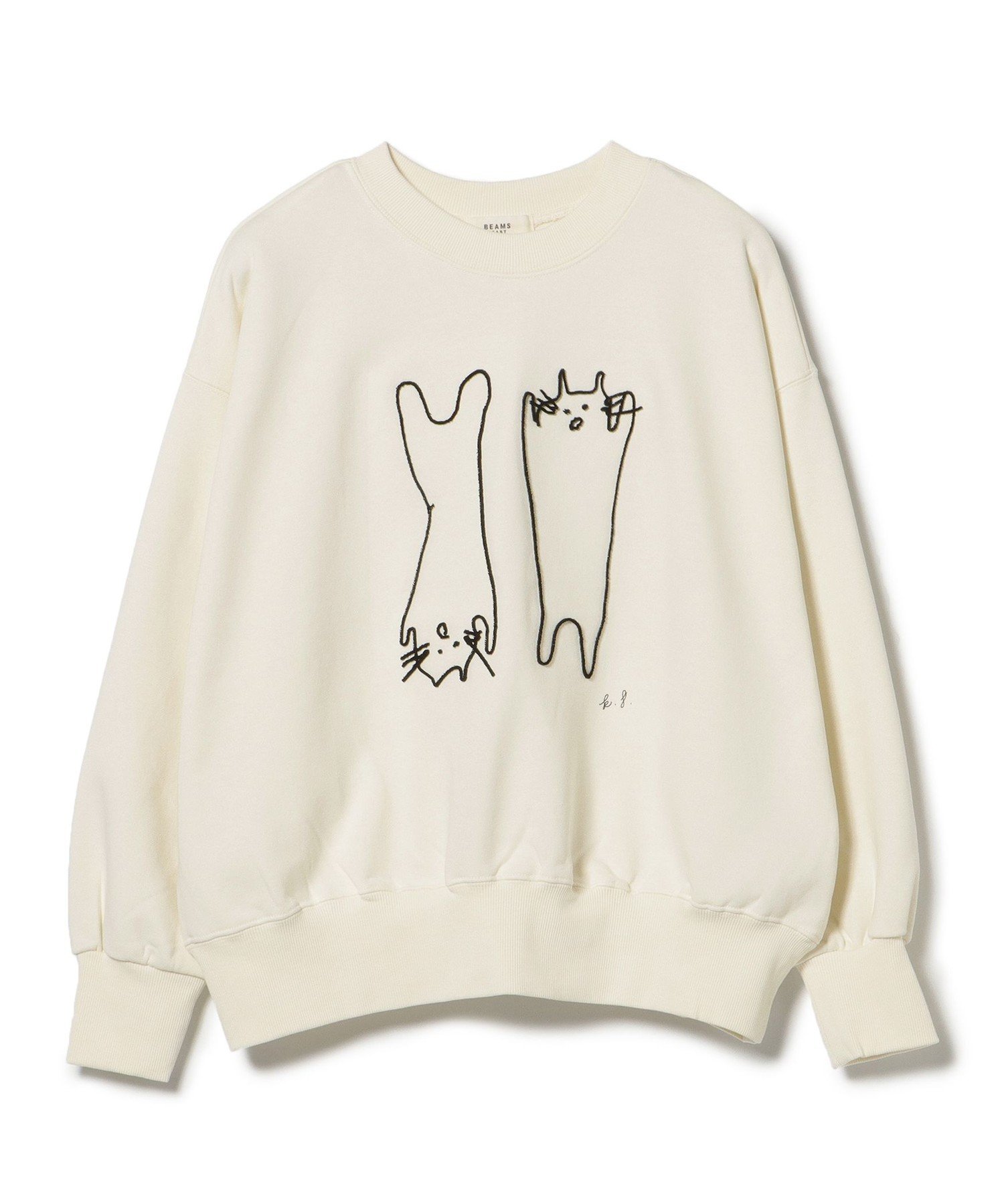 【ビームス ハート/BEAMS HEART】のアート ネコ 刺繍 スウェット インテリア・キッズ・メンズ・レディースファッション・服の通販 founy(ファニー) 　ファッション　Fashion　レディースファッション　Fashion for Women　トップス・カットソー　Cut & Sew Tops　レディースパーカー・カジュアルフーディー　Casual Hoodies & Sweatshirts　スウェット・クルーネックトップス　Sweatshirts & Crewnecks / Relaxed Fit Sweat Tops　おすすめ　Recommended / Our Picks　スウェット / スエット　Sweatshirt, Sweatwear　ネコ　Cat, Feline Motif　バランス　Balance, Style Balance　モチーフ　Motif, Design Theme　モノトーン　Monotone, Black and White　ロング　Long, Long-Length　OATMEAL|ID: prp329100004820395 ipo3291000000035028103