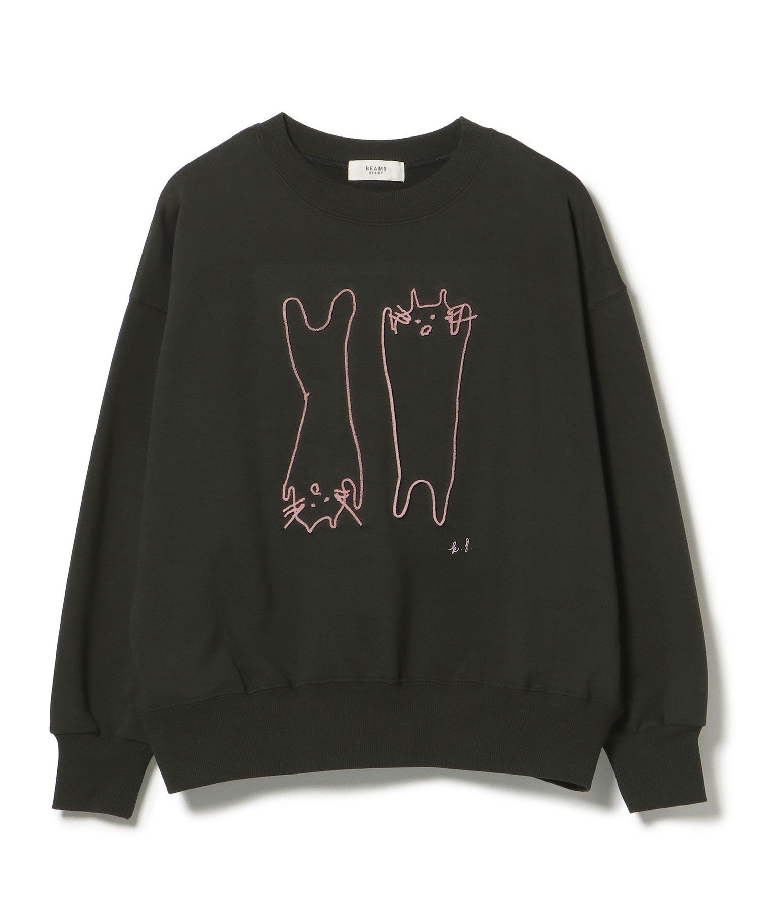 【ビームス ハート/BEAMS HEART】のアート ネコ 刺繍 スウェット インテリア・キッズ・メンズ・レディースファッション・服の通販 founy(ファニー) 　ファッション　Fashion　レディースファッション　Fashion for Women　トップス・カットソー　Cut & Sew Tops　レディースパーカー・カジュアルフーディー　Casual Hoodies & Sweatshirts　スウェット・クルーネックトップス　Sweatshirts & Crewnecks / Relaxed Fit Sweat Tops　おすすめ　Recommended / Our Picks　スウェット / スエット　Sweatshirt, Sweatwear　ネコ　Cat, Feline Motif　バランス　Balance, Style Balance　モチーフ　Motif, Design Theme　モノトーン　Monotone, Black and White　ロング　Long, Long-Length　CHARCOAL GREY|ID: prp329100004820395 ipo3291000000035028105