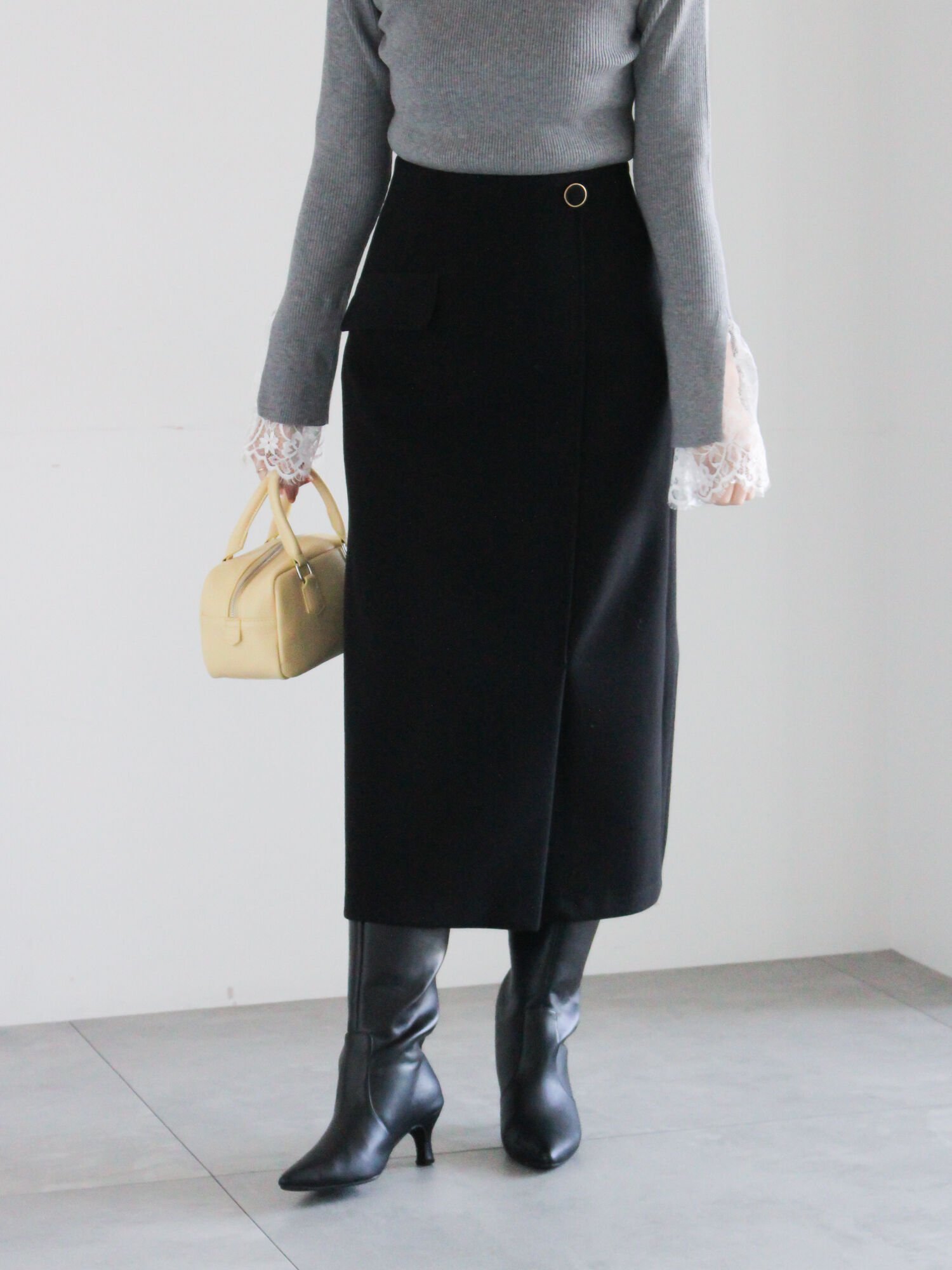 【テチチ/Te chichi】のメルトンジャージートラペーズスカート インテリア・キッズ・メンズ・レディースファッション・服の通販 founy(ファニー) 　ファッション　Fashion　レディースファッション　Fashion for Women　スカート　Skirts　スウェット / スエット　Sweatshirt, Sweatwear　ストレッチ　Stretch, Stretchy Fabric　フラップ　Flap, Flap Pocket　メルトン　Melton, Heavy Wool　ラップ　Wrap, Wrap Design　エレガント 上品　Elegant　A/W・秋冬　Autumn/Winter　ブラック|ID: prp329100004820396 ipo3291000000035028112