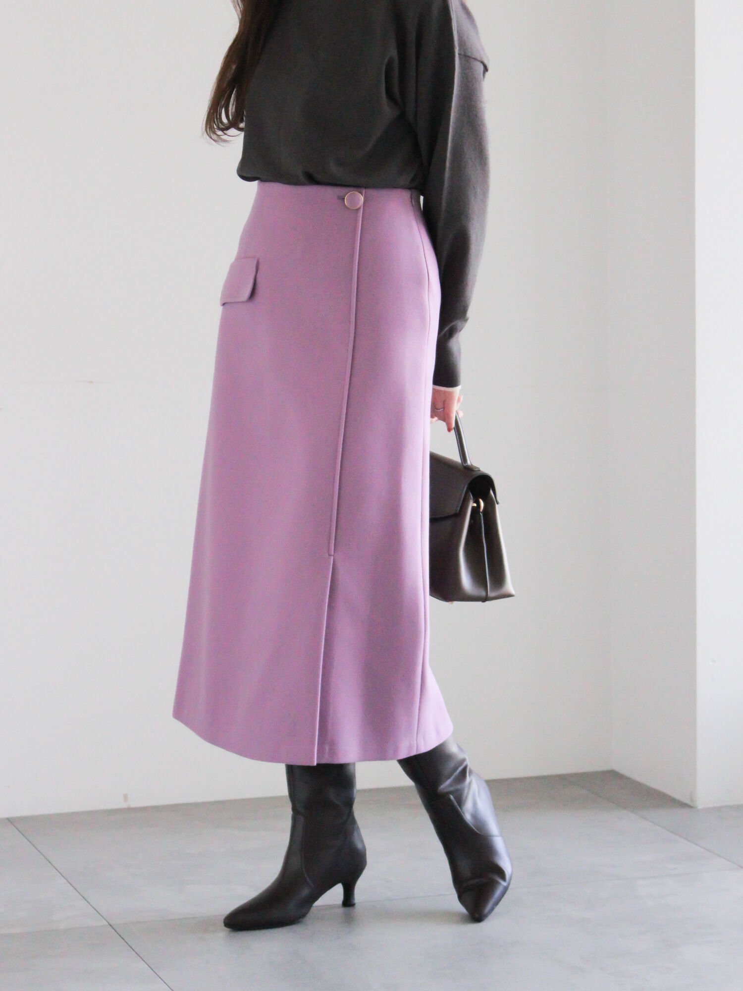 【テチチ/Te chichi】のメルトンジャージートラペーズスカート インテリア・キッズ・メンズ・レディースファッション・服の通販 founy(ファニー) 　ファッション　Fashion　レディースファッション　Fashion for Women　スカート　Skirts　スウェット / スエット　Sweatshirt, Sweatwear　ストレッチ　Stretch, Stretchy Fabric　フラップ　Flap, Flap Pocket　メルトン　Melton, Heavy Wool　ラップ　Wrap, Wrap Design　エレガント 上品　Elegant　A/W・秋冬　Autumn/Winter　パープル|ID: prp329100004820396 ipo3291000000035028113