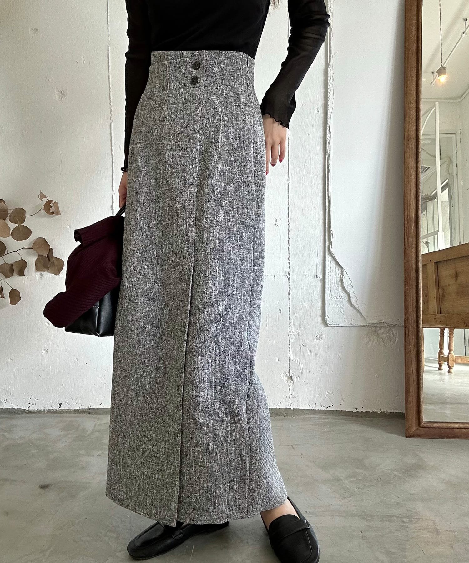 【ジュノア/JUNOAH】の裏起毛ラップ風ツイードスカート インテリア・キッズ・メンズ・レディースファッション・服の通販 founy(ファニー) 　ファッション　Fashion　レディースファッション　Fashion for Women　スカート　Skirts　ツイード　Twill, Twill Weave　ラップ　Wrap, Wrap Design　グレー|ID: prp329100004820401 ipo3291000000035028165