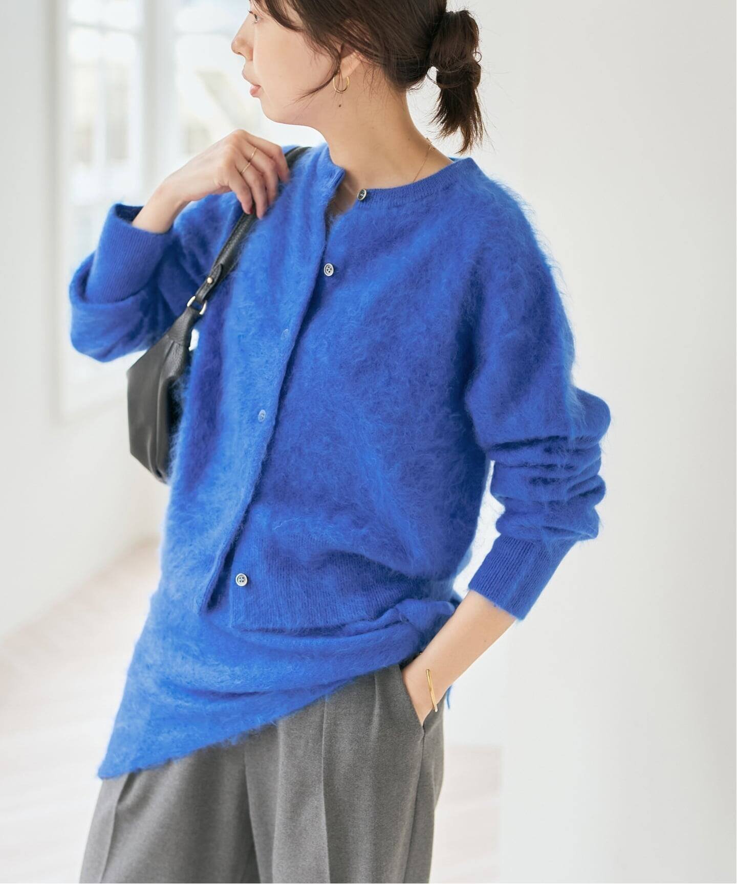 【スピック&スパン/Spick & Span】のファーカシミヤクルーネックカーディガン インテリア・キッズ・メンズ・レディースファッション・服の通販 founy(ファニー) ファッション Fashion レディースファッション Fashion for Women トップス・カットソー Cut & Sew Tops カーディガン・羽織り Layered Style Cardigans コンパクト Compact, Small Size スマート Smart, Elegant タートル Turtleneck, Turtle Collar デニム Denim, Jeans Material ベーシック Basic, Essential ボトム Bottoms, Lower Wear ブルー|ID: prp329100004820429 ipo3291000000035028428