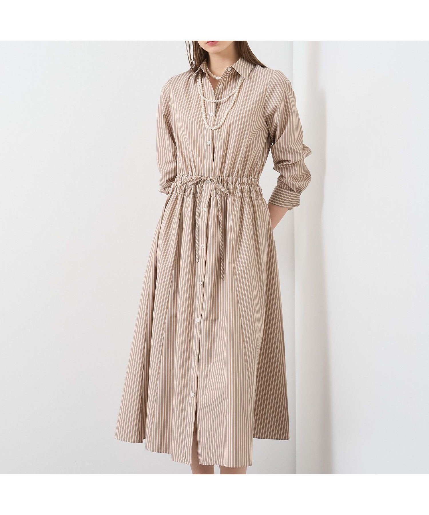【アナイ/ANAYI】のストライプドロストシャツ ワンピース インテリア・キッズ・メンズ・レディースファッション・服の通販 founy(ファニー) 　ファッション　Fashion　レディースファッション　Fashion for Women　ワンピース　Dresses　シャツワンピース / 1枚で着映えコーデ　Shirt Dresses　エレガント 上品　Elegant　カフス　Cuff Design　ギャザー　Gathered, Ruffled　ストライプ　Stripe, Striped Pattern　スマート　Smart, Elegant　ドローストリング　Drawstring, Pull Cord　ブロード　Broadcloth, Fine Cotton　ペチコート　Petticoat, Underskirt　ミックス　Mix, Mixed Style　S/S・春夏　SS, Spring/Summer, Warm Season　再入荷　Restock / Back in Stock　夏　Summer　beige|ID: prp329100004820437 ipo3291000000035028528
