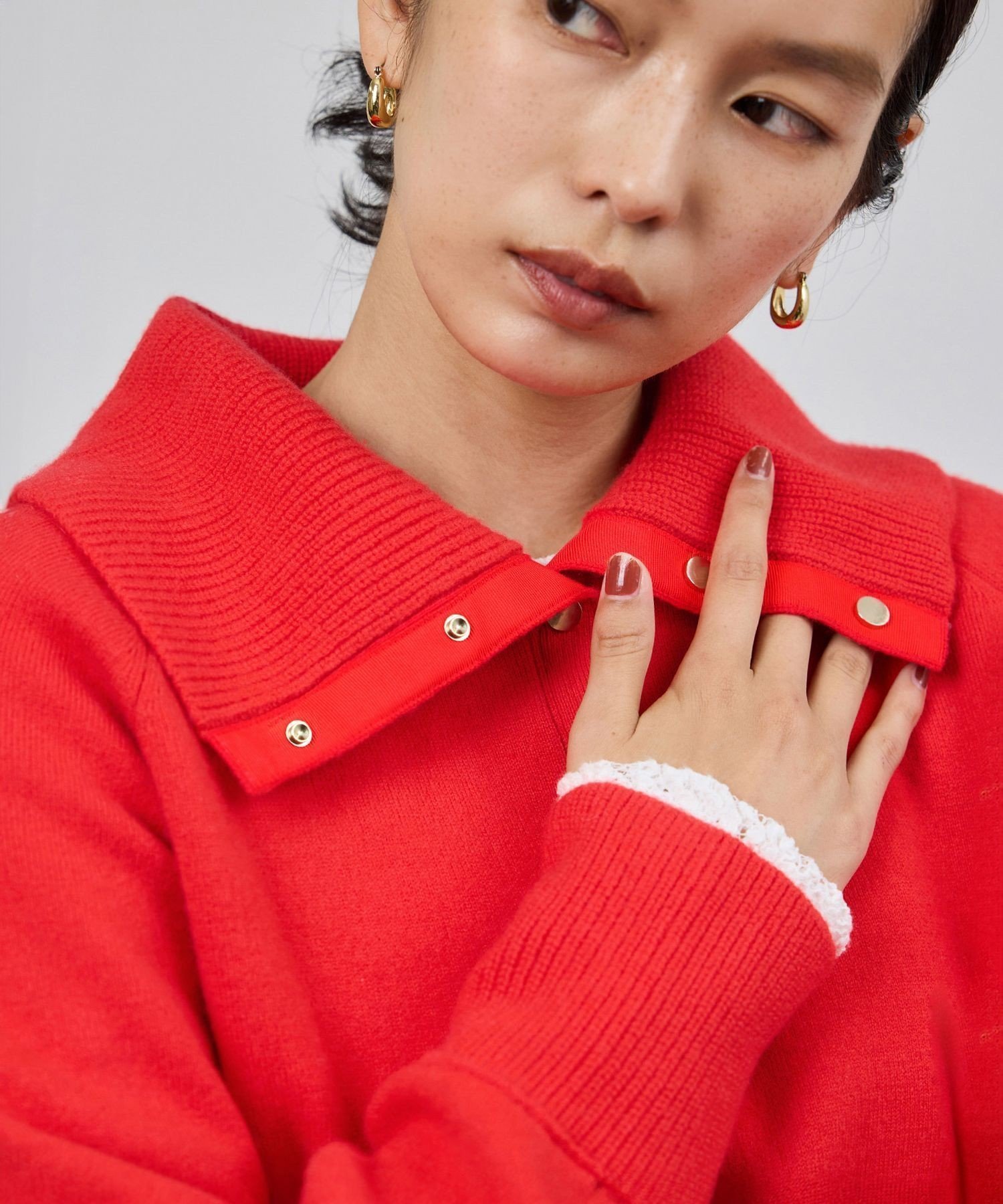 【ロペ/ROPE'】の接結ウールドットボタンハイネックニット/イージーケア インテリア・キッズ・メンズ・レディースファッション・服の通販 founy(ファニー) 　ファッション　Fashion　レディースファッション　Fashion for Women　トップス・カットソー　Cut & Sew Tops　ニット　Knit Tops & Sweaters　コンパクト　Compact, Small Size　スウェット / スエット　Sweatshirt, Sweatwear　ビッグ　Big, Oversized　フロント　Front, Front Design　ボトム　Bottoms, Lower Wear　ポケット　Pocket, Pocket Detail　リラックス　Relax, Relaxed Fit　おすすめ　Recommended / Our Picks　レッド(60)|ID: prp329100004820482 ipo3291000000035029044