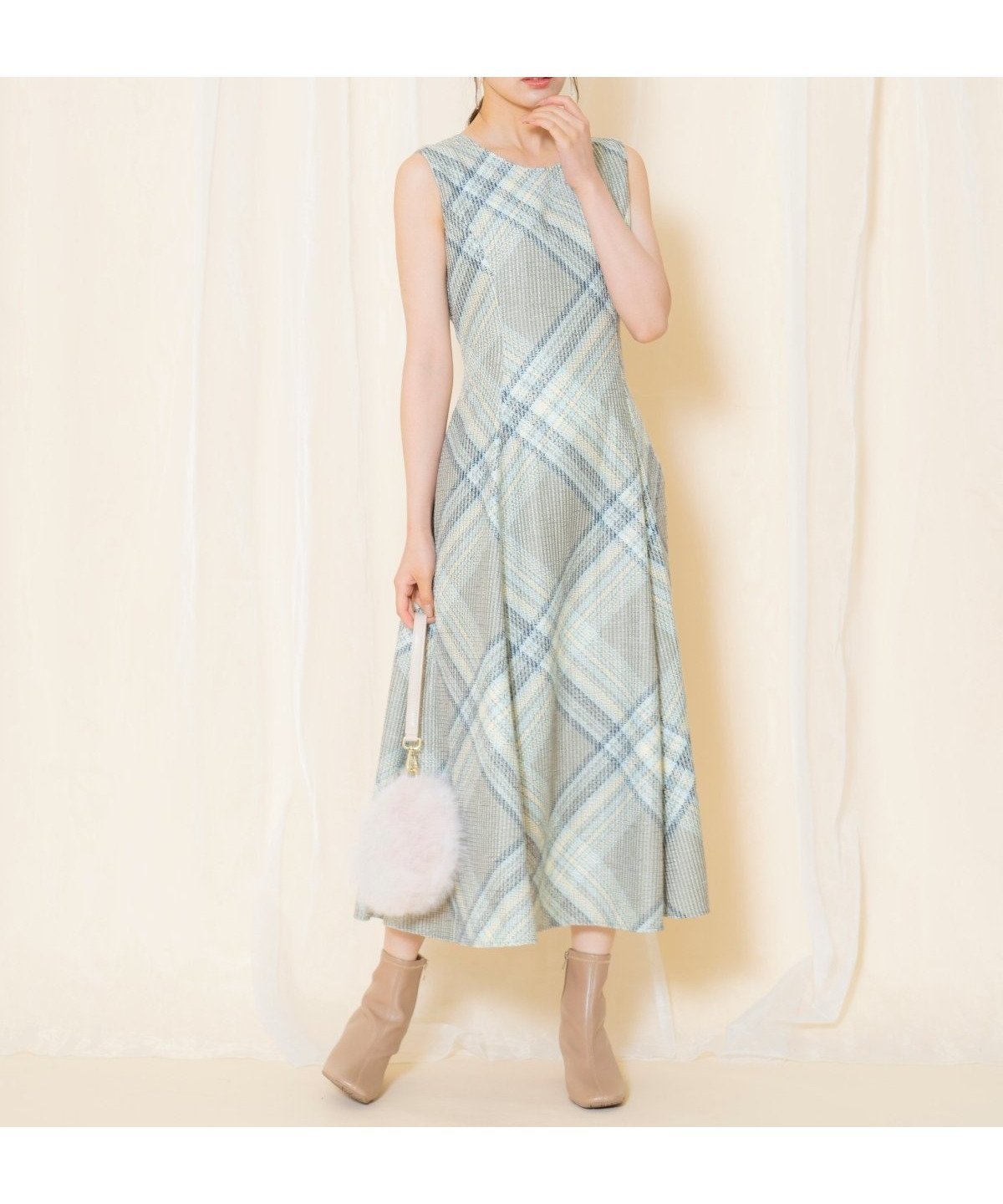 【ウィルセレクション/WILLSELECTION】のツイードチェックノースリーブワンピース インテリア・キッズ・メンズ・レディースファッション・服の通販 founy(ファニー) 　ファッション　Fashion　レディースファッション　Fashion for Women　ワンピース　Dresses　インナー　Innerwear　カーディガン　Cardigan, Knitwear　ジャケット　Jacket, Outerwear　セットアップ　Set-Up, Coordinated Outfit　チェック　Check, Plaid, Tartan　ツイード　Twill, Twill Weave　ノースリーブ　Sleeveless, No-Sleeve　プリント　Print, Printed Pattern　レース　Lace, Lace Fabric　ロング　Long, Long-Length　エレガント 上品　Elegant　A/W・秋冬　Autumn/Winter　グリーン系チェック|ID: prp329100004820504 ipo3291000000035029253