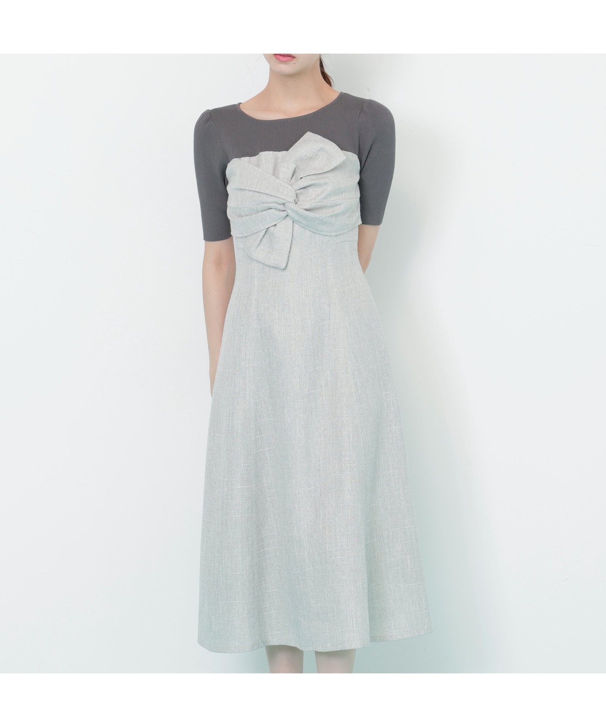 【ジルバイジルスチュアート/JILL by JILLSTUART】のドッキングワンピース インテリア・キッズ・メンズ・レディースファッション・服の通販 founy(ファニー) 　ファッション　Fashion　レディースファッション　Fashion for Women　ワンピース　Dresses　スマート　Smart, Elegant　ツイード　Twill, Twill Weave　ドッキング　Docking, Mixed Material　フィット　Fit, Slim Fit　フレア　Flare, Flared　フロント　Front, Front Design　リボン　Ribbon, Bow　エレガント 上品　Elegant　グレー|ID: prp329100004820508 ipo3291000000035029303