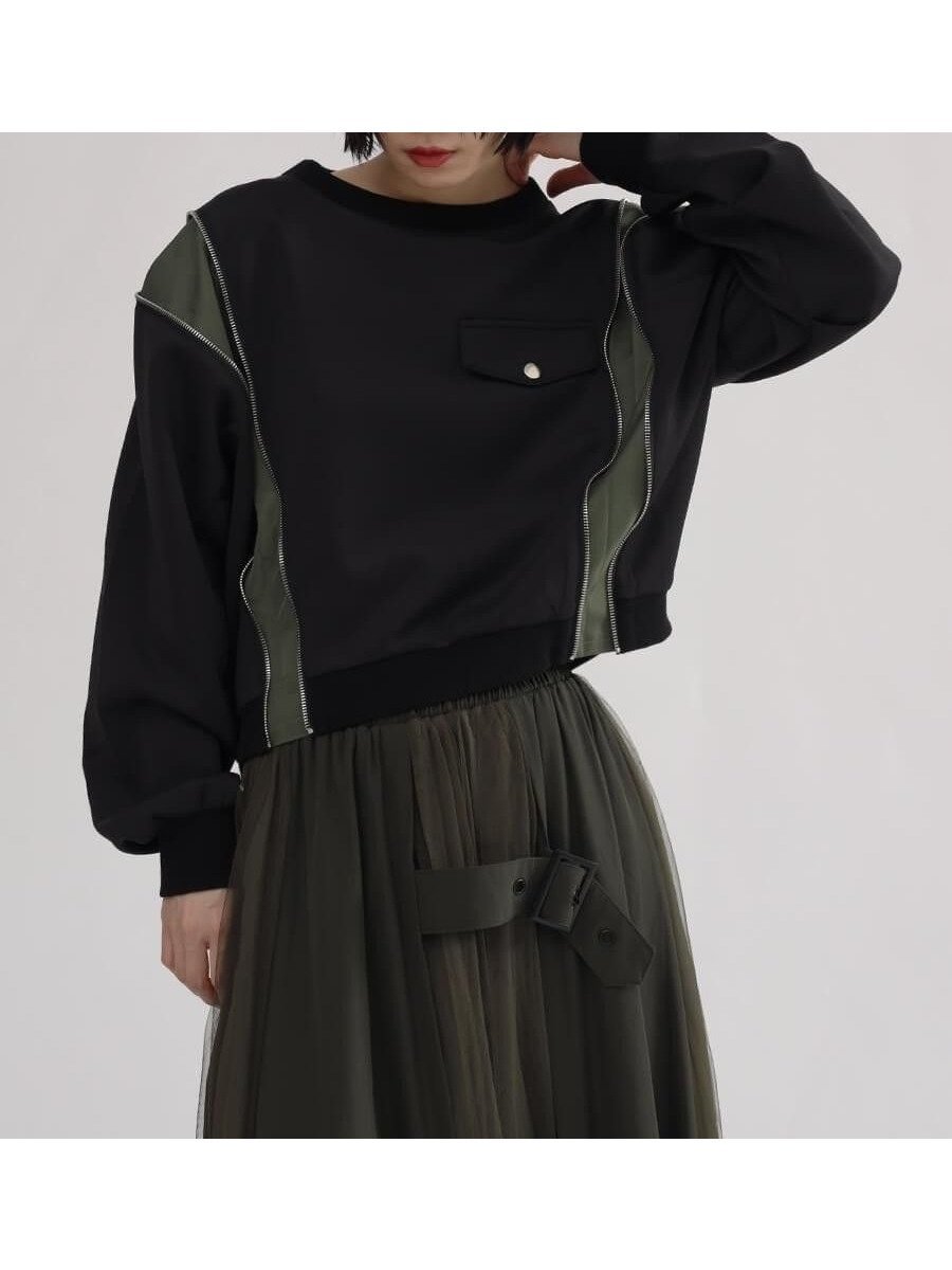 【ラシュッド/LASUD】のMA-1ライク ジップラインプルオーバー インテリア・キッズ・メンズ・レディースファッション・服の通販 founy(ファニー) 　ファッション　Fashion　レディースファッション　Fashion for Women　トップス・カットソー　Cut & Sew Tops　カジュアルプルオーバー・ニットトップス　Pullovers & Knit Tops / Casual Pullovers　ショート　Short, Short Length　シンプル　Simple, Minimal　ジップ　Zip, Zipper　バランス　Balance, Style Balance　ワイド　Wide, Wide Fit　ブラック|ID: prp329100004820518 ipo3291000000035029406