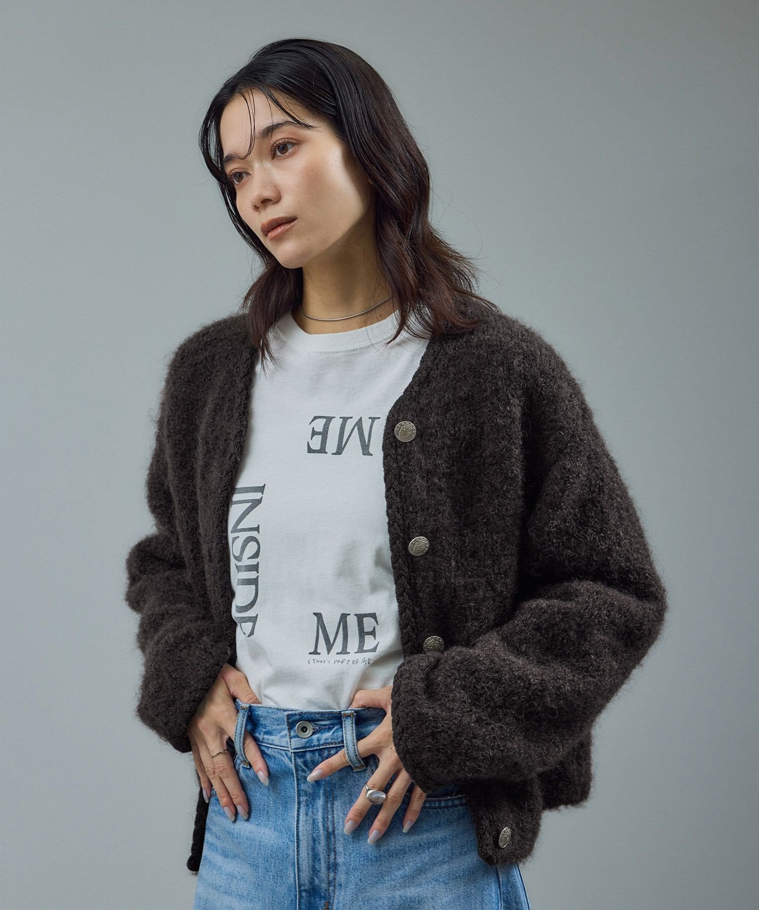 【サロン アダム エ ロペ/SALON adam et rope'】のプードルニットクルーネックカーディガン 人気、トレンドファッション・服の通販 founy(ファニー) 　ファッション　Fashion　レディースファッション　Fashion for Women　トップス・カットソー　Cut & Sew Tops　ニット　Knit Tops & Sweaters　カーディガン・羽織り　Layered Style Cardigans　コンパクト　Compact, Small Size　シルバー　Silver, Metallic Silver　ジャケット　Jacket, Outerwear　デニム　Denim, Jeans Material　トリミング　Trimming, Decorative Edge　ポケット　Pocket, Pocket Detail　メタル　Metal, Metal Parts　ワイド　Wide, Wide Fit　エレガント 上品　Elegant　A/W・秋冬　Autumn/Winter　 other-1|ID: prp329100004820522 ipo3291000000035029426