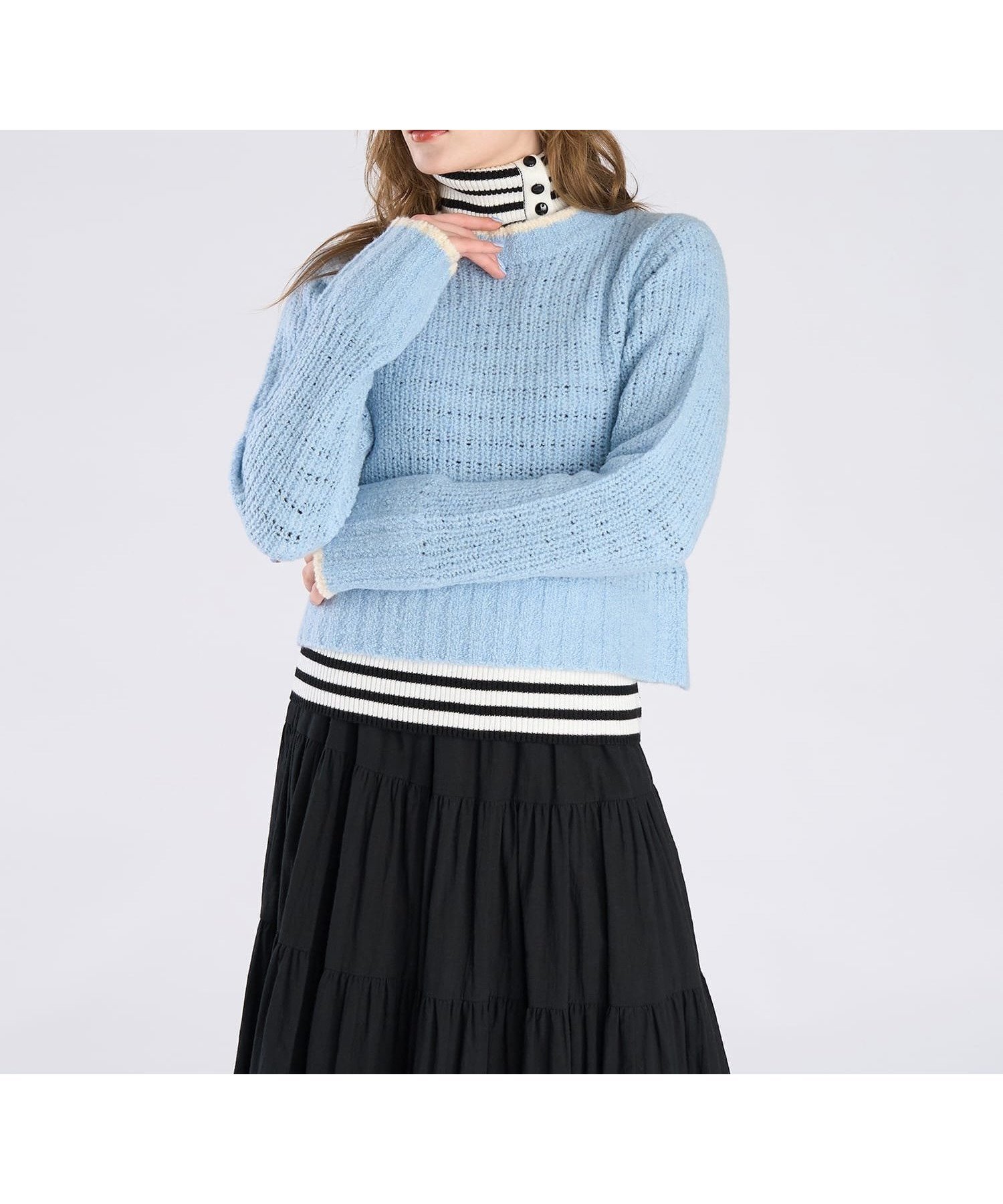 【アニエスベー ファム/agnes b. FEMME】のバイカラーライン ニット プルオーバー インテリア・キッズ・メンズ・レディースファッション・服の通販 founy(ファニー) 　ファッション　Fashion　レディースファッション　Fashion for Women　トップス・カットソー　Cut & Sew Tops　ニット　Knit Tops & Sweaters　カジュアルプルオーバー・ニットトップス　Pullovers & Knit Tops / Casual Pullovers　ボックス　Boxy, Box Shape　ライトブルー|ID: prp329100004820543 ipo3291000000035029708