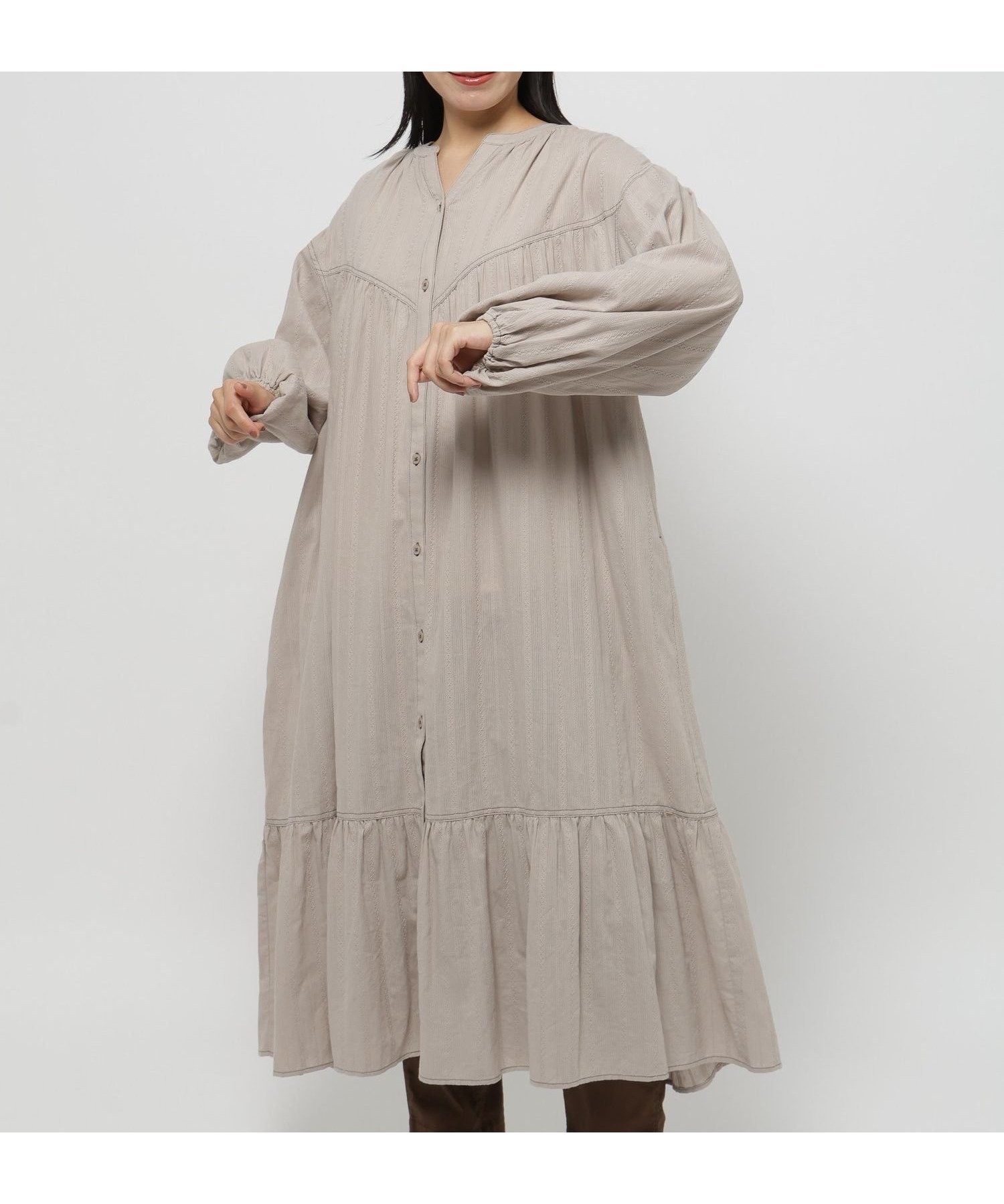 【ニコアンド/niko and】のカラミストライプワンピース インテリア・キッズ・メンズ・レディースファッション・服の通販 founy(ファニー) 　ファッション　Fashion　レディースファッション　Fashion for Women　ワンピース　Dresses　おすすめ　Recommended / Our Picks　ガーリー　Girly, Feminine Style　ストライプ　Stripe, Striped Pattern　ワイド　Wide, Wide Fit　エレガント 上品　Elegant　ベージュ|ID: prp329100004820554 ipo3291000000035029846