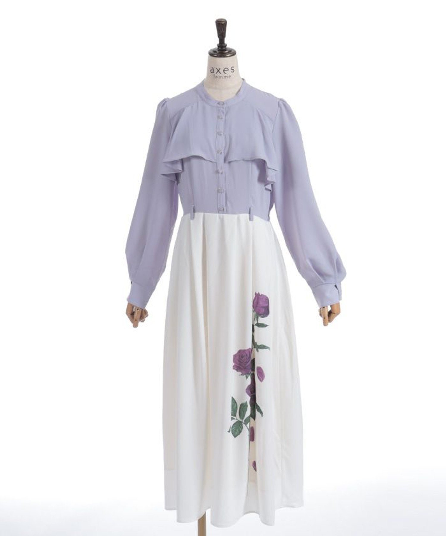 【アクシーズファム/axes femme】のローズプリントワンピース インテリア・キッズ・メンズ・レディースファッション・服の通販 founy(ファニー) ファッション Fashion レディースファッション Fashion for Women ワンピース Dresses ドッキング Docking, Mixed Material プリント Print, Printed Pattern ラベンダー|ID: prp329100004820571 ipo3291000000035030060