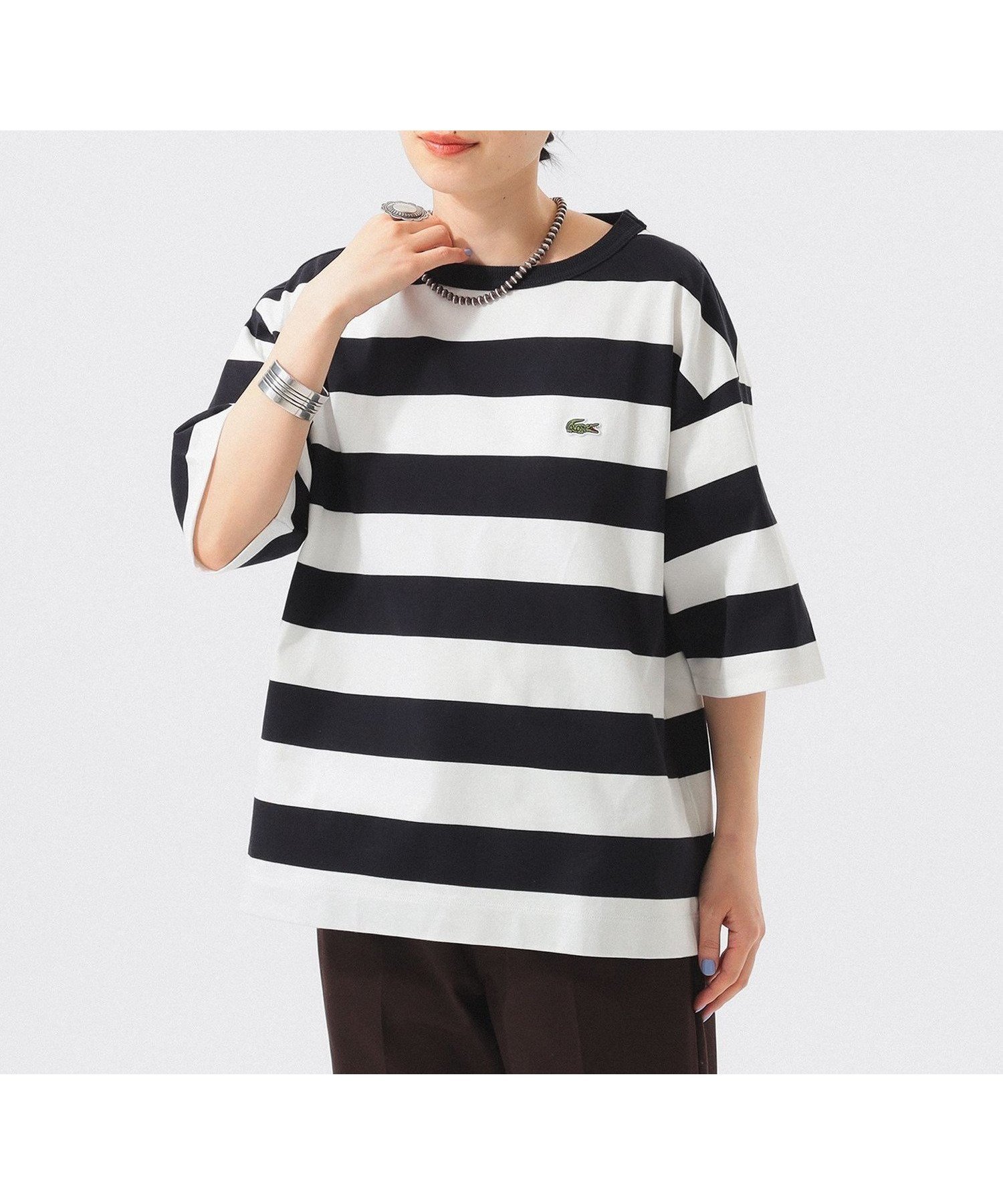 【ビームス ウイメン/BEAMS】の【WEB限定】【別注】LACOSTE / ボーダー ショートスリーブ Tシャツ インテリア・キッズ・メンズ・レディースファッション・服の通販 founy(ファニー) 　ファッション　Fashion　レディースファッション　Fashion for Women　トップス・カットソー　Cut & Sew Tops　シャツ・ブラウス・オフィスカジュアル　Elegant Blouses & Button-Ups　ロングTシャツ・Tシャツ　Longline T-Shirts & Tees　ショート　Short, Short Length　スポーツ　Sports, Activewear　スラックス　Slacks, Dress Pants　スリーブ　Sleeve, Long Sleeve / Short Sleeve　デニム　Denim, Jeans Material　トレンド　Trend, Trending Now　定番　Standard, Basic Item　人気　Popular, Best Seller　フランス　France, French　フレア　Flare, Flared　ボーダー　Border, Stripe　ポロシャツ　Polo Shirt, Collared Tee　別注　Limited Edition, Custom Order　半袖　Short Sleeve, Half Sleeve　モダン　Modern, Contemporary　リラックス　Relax, Relaxed Fit　ルーズ　Loose, Oversized　A/W・秋冬　Autumn/Winter　BLACK|ID: prp329100004820573 ipo3291000000035030096