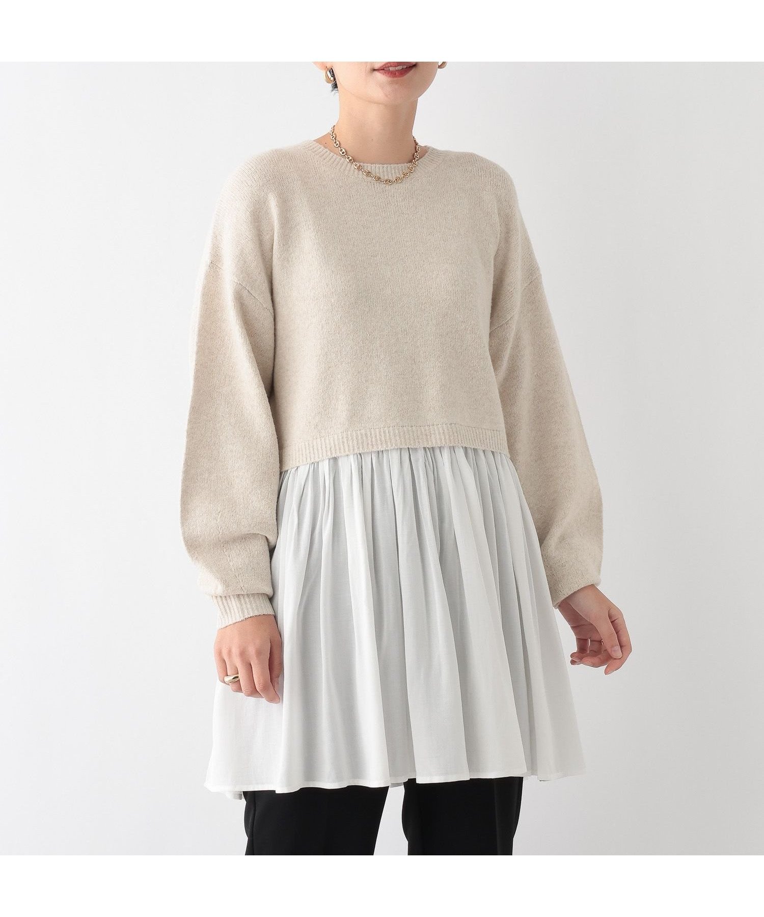 【レプシィム ローリーズファーム/LEPSIM LOWRYS FARM】のニットドッキングチュニックワンピース インテリア・キッズ・メンズ・レディースファッション・服の通販 founy(ファニー) 　ファッション　Fashion　レディースファッション　Fashion for Women　ワンピース　Dresses　チュニック　Tunic Tops & Dresses　おすすめ　Recommended / Our Picks　チュニック　Tunic, Long Top　ドッキング　Docking, Mixed Material　ボトム　Bottoms, Lower Wear　ワイド　Wide, Wide Fit　アイボリー08|ID: prp329100004820596 ipo3291000000035030336