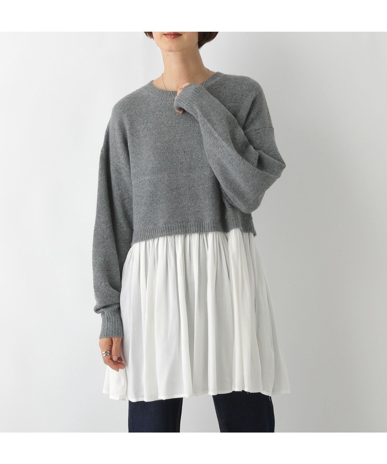 【レプシィム ローリーズファーム/LEPSIM LOWRYS FARM】のニットドッキングチュニックワンピース インテリア・キッズ・メンズ・レディースファッション・服の通販 founy(ファニー) 　ファッション　Fashion　レディースファッション　Fashion for Women　ワンピース　Dresses　チュニック　Tunic Tops & Dresses　おすすめ　Recommended / Our Picks　チュニック　Tunic, Long Top　ドッキング　Docking, Mixed Material　ボトム　Bottoms, Lower Wear　ワイド　Wide, Wide Fit　チャコール18|ID: prp329100004820596 ipo3291000000035030338