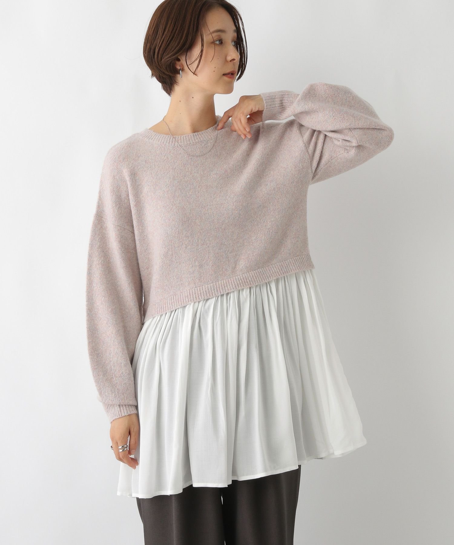 【レプシィム ローリーズファーム/LEPSIM LOWRYS FARM】のニットドッキングチュニックワンピース インテリア・キッズ・メンズ・レディースファッション・服の通販 founy(ファニー) 　ファッション　Fashion　レディースファッション　Fashion for Women　ワンピース　Dresses　チュニック　Tunic Tops & Dresses　おすすめ　Recommended / Our Picks　チュニック　Tunic, Long Top　ドッキング　Docking, Mixed Material　ボトム　Bottoms, Lower Wear　ワイド　Wide, Wide Fit　ピンク22|ID: prp329100004820596 ipo3291000000035030339