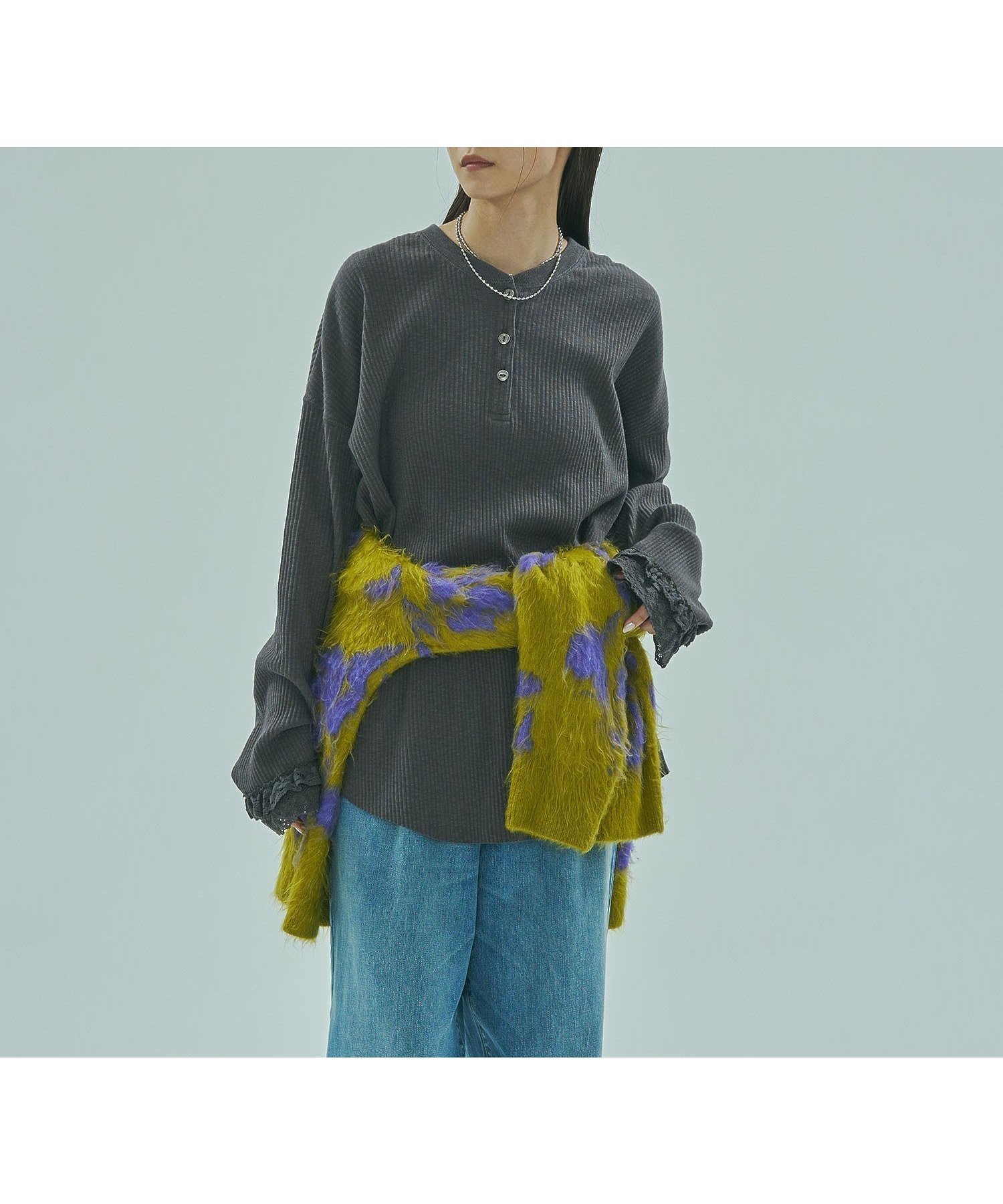 【ローズバッド/ROSE BUD】のCREOLME/RIB HENRY NECK PULLOVER インテリア・キッズ・メンズ・レディースファッション・服の通販 founy(ファニー) 　ファッション　Fashion　レディースファッション　Fashion for Women　トップス・カットソー　Cut & Sew Tops　カジュアルプルオーバー・ニットトップス　Pullovers & Knit Tops / Casual Pullovers　シンプル　Simple, Minimal　デニム　Denim, Jeans Material　フェミニン　Feminine, Girly　フリル　Frill, Ruffle　ベーシック　Basic, Essential　ミックス　Mix, Mixed Style　ラウンド　Round, Round Neck　レース　Lace, Lace Fabric　エレガント 上品　Elegant　CHARCOAL|ID: prp329100004820643 ipo3291000000035030809