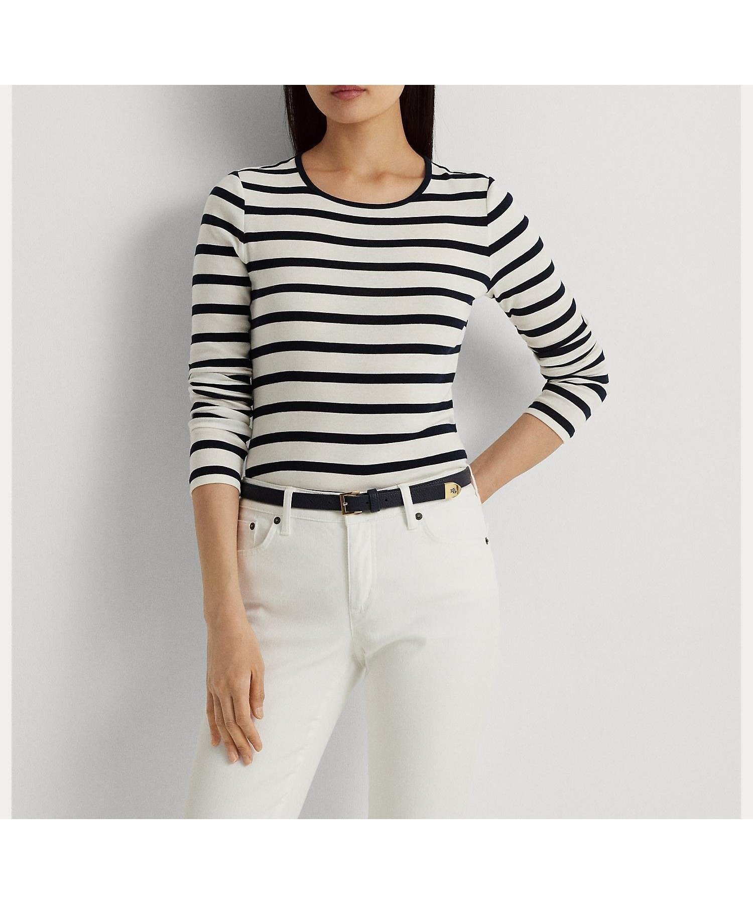 【ラルフローレン/RALPH LAUREN】のストライプド コットン ロングスリーブ Tシャツ インテリア・キッズ・メンズ・レディースファッション・服の通販 founy(ファニー) ファッション Fashion レディースファッション Fashion for Women トップス・カットソー Cut & Sew Tops シャツ・ブラウス・オフィスカジュアル Elegant Blouses & Button-Ups ロングTシャツ・Tシャツ Longline T-Shirts & Tees ストライプ Stripe, Striped Pattern スリム Slim, Slim Fit スリーブ Sleeve, Long Sleeve / Short Sleeve フィット Fit, Slim Fit リブニット Rib Knit, Ribbed Knit ロング Long, Long-Length 長袖 Long Sleeve, Full Sleeve 100ホワイト|ID: prp329100004820666 ipo3291000000035030972