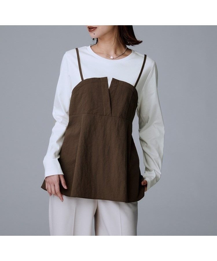 【アンタイトル/UNTITLED】の【洗える/ゆったりシルエット】ビスチェドッキング プルオーバー インテリア・キッズ・メンズ・レディースファッション・服の通販 founy(ファニー) 　ファッション　Fashion　レディースファッション　Fashion for Women　トップス・カットソー　Cut & Sew Tops　カジュアルプルオーバー・ニットトップス　Pullovers & Knit Tops / Casual Pullovers　ビスチェ　Bustiers & Corset Tops / Layered Bustier Style　おすすめ　Recommended / Our Picks　アシンメトリー　Asymmetrical Style　シャーリング　Shirring, Ruched　スマート　Smart, Elegant　タフタ　Taffeta, Structured Fabric　デニム　Denim, Jeans Material　ドッキング　Docking, Mixed Material　バランス　Balance, Style Balance　ビスチェ　Bustier, Corset Top　フロント　Front, Front Design　ペプラム　Peplum, Flared Hem　ワイド　Wide, Wide Fit　洗える　Machine Washable　軽量　Lightweight, Ultra Light　ブラウン|ID: prp329100004820669 ipo3291000000035031006