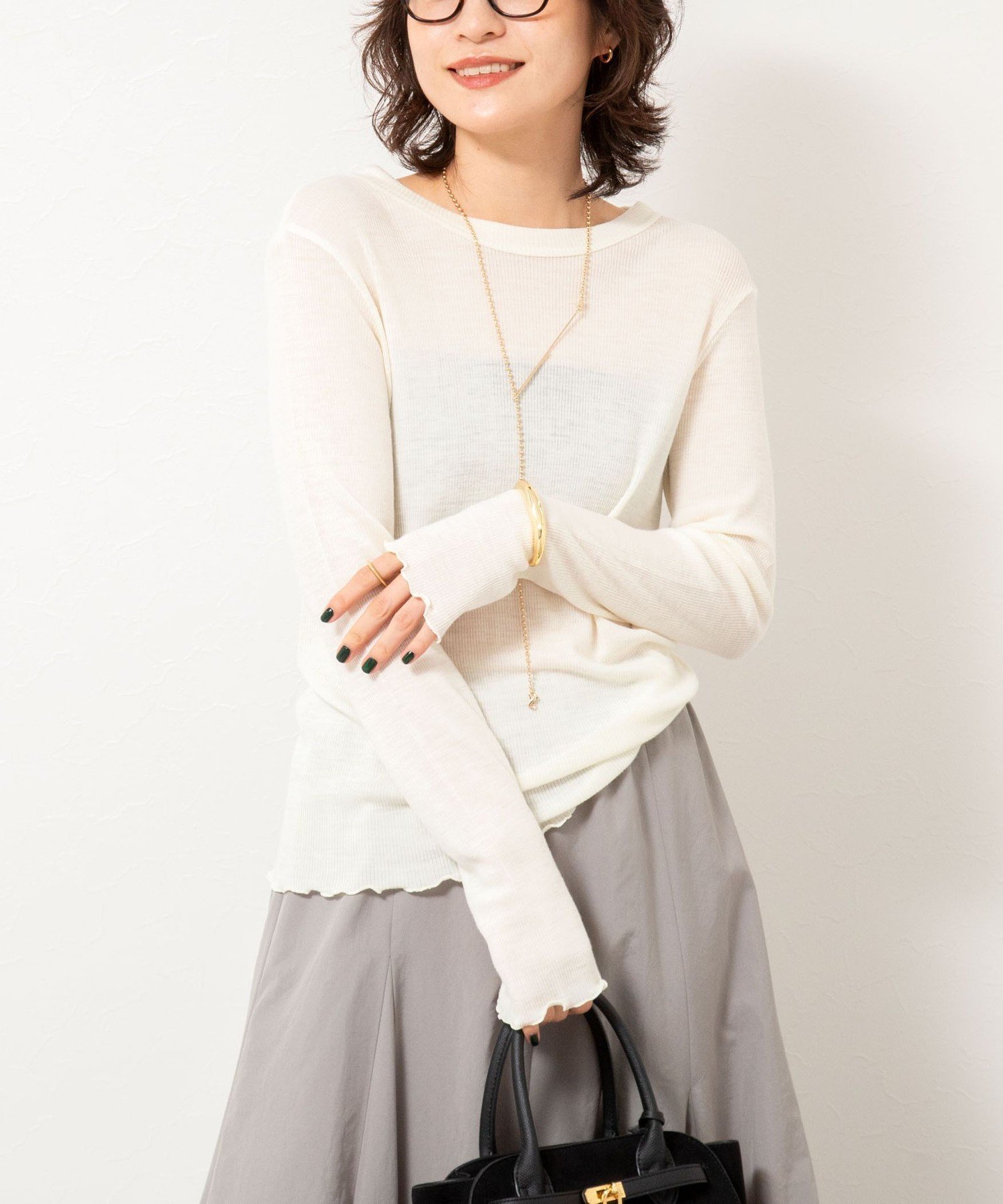 【ノーリーズ/NOLLEY'S】のMY STANDARD ウォッシャブルリブクルーネックロンT インテリア・キッズ・メンズ・レディースファッション・服の通販 founy(ファニー) 　ファッション　Fashion　レディースファッション　Fashion for Women　トップス・カットソー　Cut & Sew Tops　ロングTシャツ・Tシャツ　Longline T-Shirts & Tees　秋　Autumn　スリット　Slit, Slit Detail　おすすめ　Recommended / Our Picks　2024年　2024　2024-2025秋冬・A/W　Autumn/Winter 2024–25 AW24–25　2025年　2025　2025-2026秋冬・A/W　Autumn/Winter 2025–26 AW25–26　オフホワイト|ID: prp329100004820743 ipo3291000000035032205