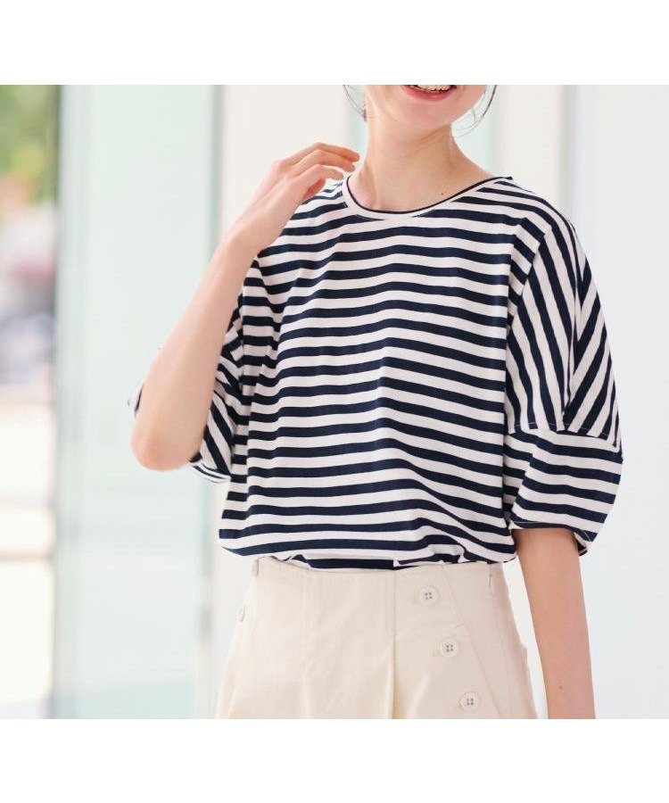 【デッサン/Dessin】の【二の腕カバー/UVカット】ランタンスリーブカットソー インテリア・キッズ・メンズ・レディースファッション・服の通販 founy(ファニー) 　ファッション　Fashion　レディースファッション　Fashion for Women　トップス・カットソー　Cut & Sew Tops　カットソー・ベーシックTシャツ　Cut-and-Sewn Tops / Stretch Tees & Basics　おすすめ　Recommended / Our Picks　スマート　Smart, Elegant　スリーブ　Sleeve, Long Sleeve / Short Sleeve　デニム　Denim, Jeans Material　トレンド　Trend, Trending Now　バランス　Balance, Style Balance　フレア　Flare, Flared　ボトム　Bottoms, Lower Wear　ネイビー|ID: prp329100004820753 ipo3291000000035032306