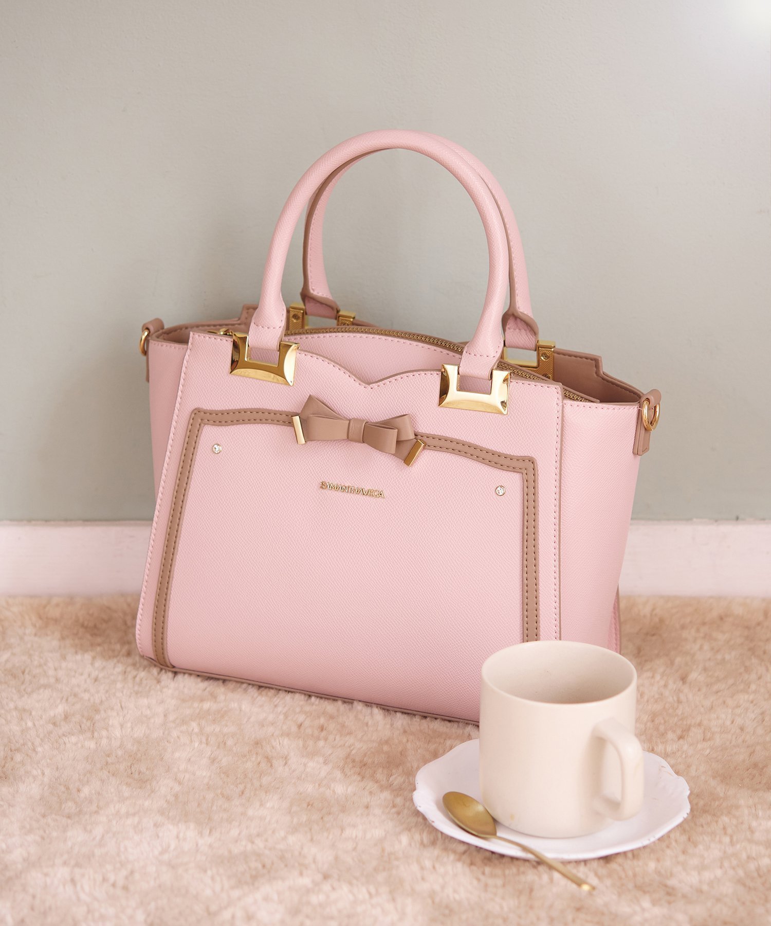 【サマンサ ベガ/SamanthaVega】のソリッドリボントートバッグ インテリア・キッズ・メンズ・レディースファッション・服の通販 founy(ファニー) 　ファッション　Fashion　レディースファッション　Fashion for Women　バッグ　Bags　ショルダー　Shoulder, Shoulder Strap　スマホ　Smartphone, Mobile Device　ポケット　Pocket, Pocket Detail　リボン　Ribbon, Bow　日傘　Parasol, UV Umbrella　財布　Wallet, Purse　ピンクベージュ|ID: prp329100004820770 ipo3291000000035032536