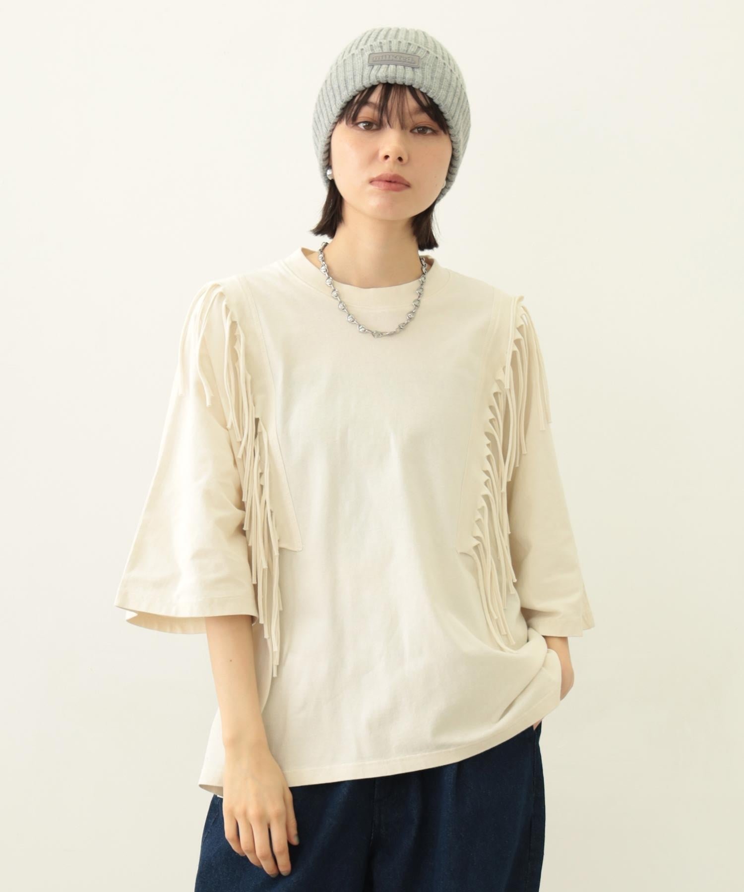 【ミルクフェド/MILKFED.】のMILKFED./FRINGE TOP インテリア・キッズ・メンズ・レディースファッション・服の通販 founy(ファニー) 　ファッション　Fashion　レディースファッション　Fashion for Women　ワンピース　Dresses　トレンド　Trend, Trending Now　フリンジ　Fringe, Tassel　ポンチョ　Poncho, Cape Style　OFF WHITE|ID: prp329100004820807 ipo3291000000035033003