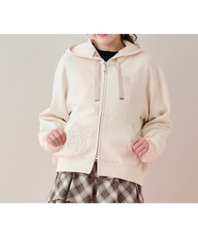 【ナルミヤ オンライン/NARUMIYA ONELINE / KIDS】のリボンアップリケWジップパーカ 人気、トレンドファッション・服の通販 founy(ファニー) ファッション Fashion キッズファッション Fashion for Kids ダブル Double, Double-Breasted フォルム Silhouette, Form ポケット Pocket, Pocket Detail リボン Ribbon, Bow |ID:prp329100004820821
