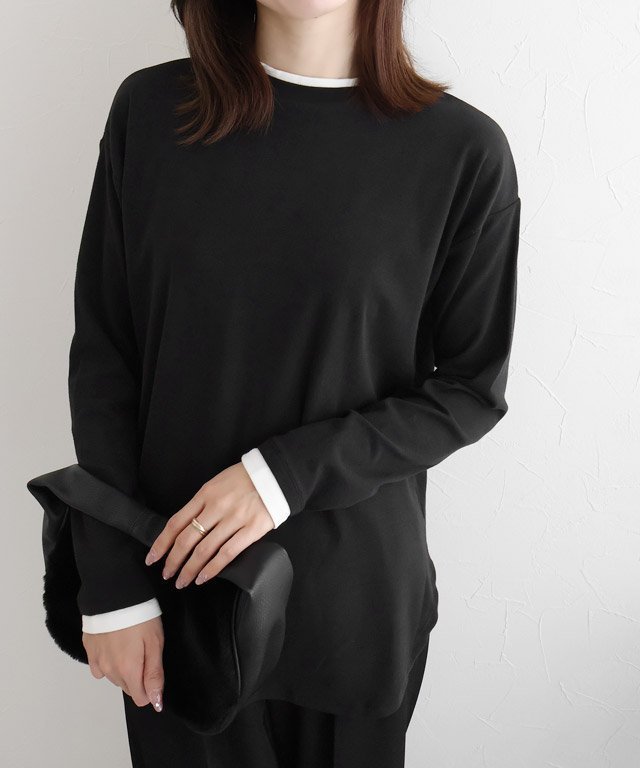 【ピエロ/Pierrot】の裏微起毛レイヤード風カットソー 人気、トレンドファッション・服の通販 founy(ファニー) 　ファッション　Fashion　レディースファッション　Fashion for Women　トップス・カットソー　Cut & Sew Tops　カットソー・ベーシックTシャツ　Cut-and-Sewn Tops / Stretch Tees & Basics　カットソー　Cut and Sewn Top　シンプル　Simple, Minimal　ラウンド　Round, Round Neck　 other-1|ID: prp329100004820823 ipo3291000000035033148