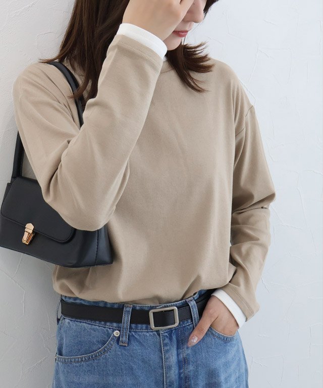 【ピエロ/Pierrot】の裏微起毛レイヤード風カットソー インテリア・キッズ・メンズ・レディースファッション・服の通販 founy(ファニー) 　ファッション　Fashion　レディースファッション　Fashion for Women　トップス・カットソー　Cut & Sew Tops　カットソー・ベーシックTシャツ　Cut-and-Sewn Tops / Stretch Tees & Basics　カットソー　Cut and Sewn Top　シンプル　Simple, Minimal　ラウンド　Round, Round Neck　ベージュ|ID: prp329100004820823 ipo3291000000035033152