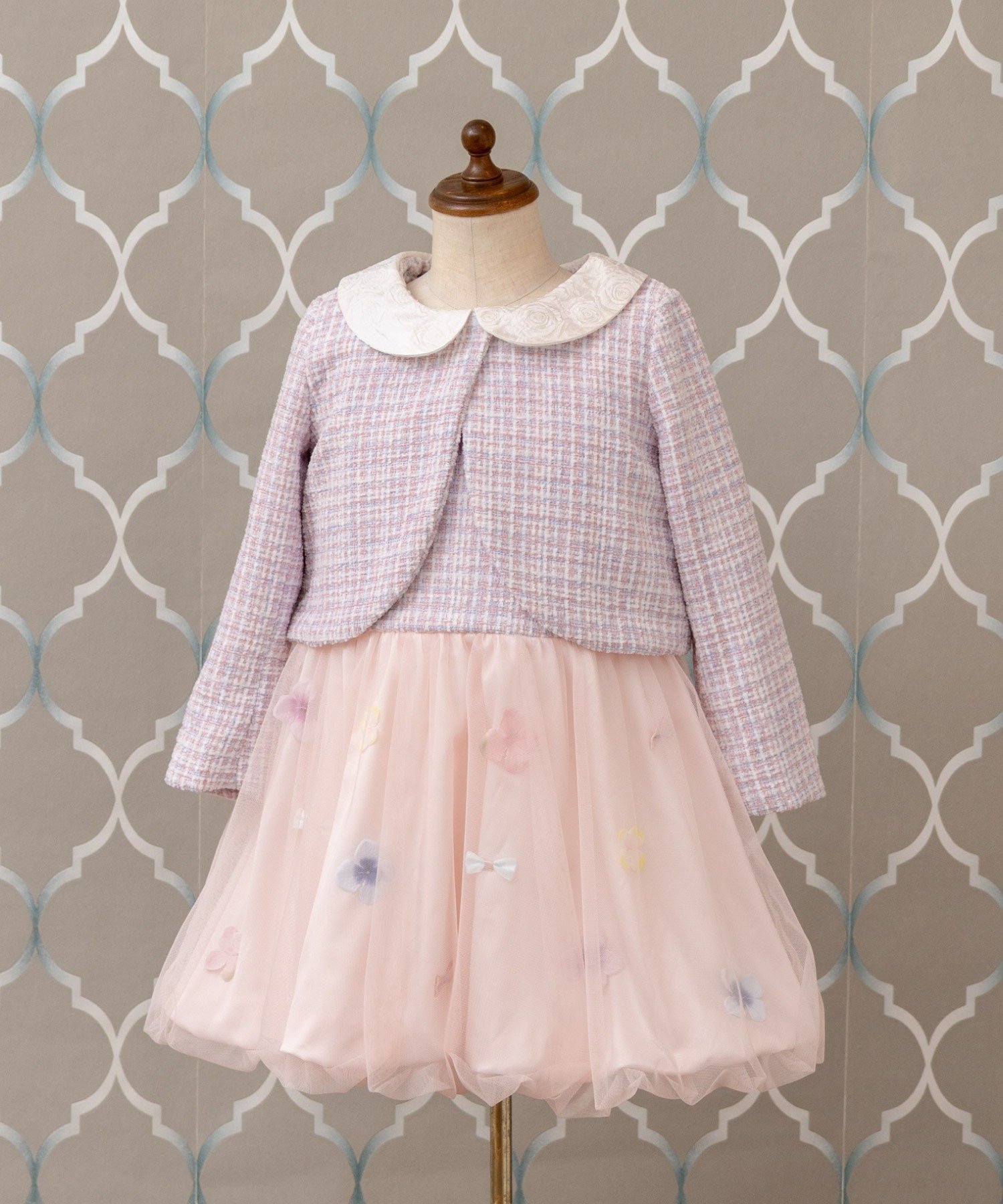 【パンパンテュテュ/panpantutu / KIDS】のお花とリボンのフォーマルセットアップ(2点セット) インテリア・キッズ・メンズ・レディースファッション・服の通販 founy(ファニー) 　ファッション　Fashion　キッズファッション　Fashion for Kids　エレガント 上品　Elegant　ジャケット　Jacket, Outerwear　スウィート　Sweet, Cute Style　チュール　Tulip, Tulip Motif　ツイード　Twill, Twill Weave　ノースリーブ　Sleeveless, No-Sleeve　フォーマル　Formal, Dressy　リボン　Ribbon, Bow　ローズ　Rose, Rose Motif　おすすめ　Recommended / Our Picks　セレモニー　Ceremony　入学式　Entrance Ceremony　結婚式　Wedding　ピンクツイード|ID: prp329100004820844 ipo3291000000035033342