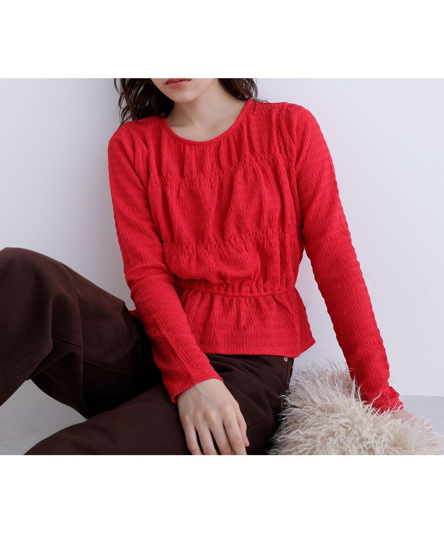 【ナチュラル ビューティー ベーシック/NATURAL BEAUTY BASIC】のシャーリングペプラムカットソー長袖 人気、トレンドファッション・服の通販 founy(ファニー) 　ファッション　Fashion　レディースファッション　Fashion for Women　トップス・カットソー　Cut & Sew Tops　カットソー・ベーシックTシャツ　Cut-and-Sewn Tops / Stretch Tees & Basics　カットソー　Cut and Sewn Top　シャーリング　Shirring, Ruched　デニム　Denim, Jeans Material　フリル　Frill, Ruffle　フレア　Flare, Flared　ペプラム　Peplum, Flared Hem　レース　Lace, Lace Fabric　長袖　Long Sleeve, Full Sleeve　 other-1|ID: prp329100004820920 ipo3291000000035034167