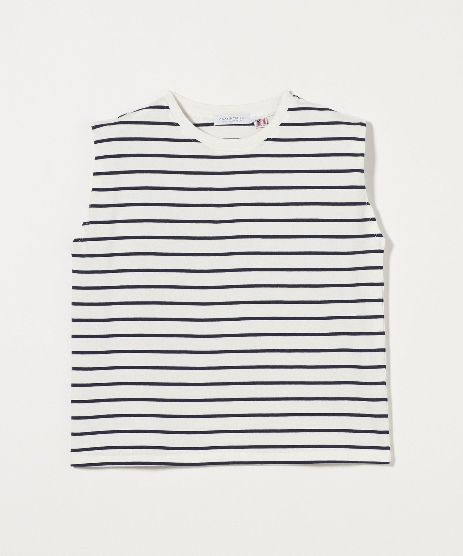 【ユナイテッドアローズ/UNITED ARROWS】のUSAコットン ノースリーブT シャツ A DAY IN THE LIFE インテリア・キッズ・メンズ・レディースファッション・服の通販 founy(ファニー) 　ファッション　Fashion　レディースファッション　Fashion for Women　トップス・カットソー　Cut & Sew Tops　キャミソール&ノースリーブ　Camisoles & Sleeveless Tops　シャツ・ブラウス・オフィスカジュアル　Elegant Blouses & Button-Ups　インナー　Innerwear　キャミワンピース　Cami Dress, Slip Dress　コンパクト　Compact, Small Size　シンプル　Simple, Minimal　タンク　Tank Top, Sleeveless Top　定番　Standard, Basic Item　ノースリーブ　Sleeveless, No-Sleeve　ボーダー　Border, Stripe　半袖　Short Sleeve, Half Sleeve　アウトレット　Outlet / Clearance　その他2|ID: prp329100004820943 ipo3291000000035034385