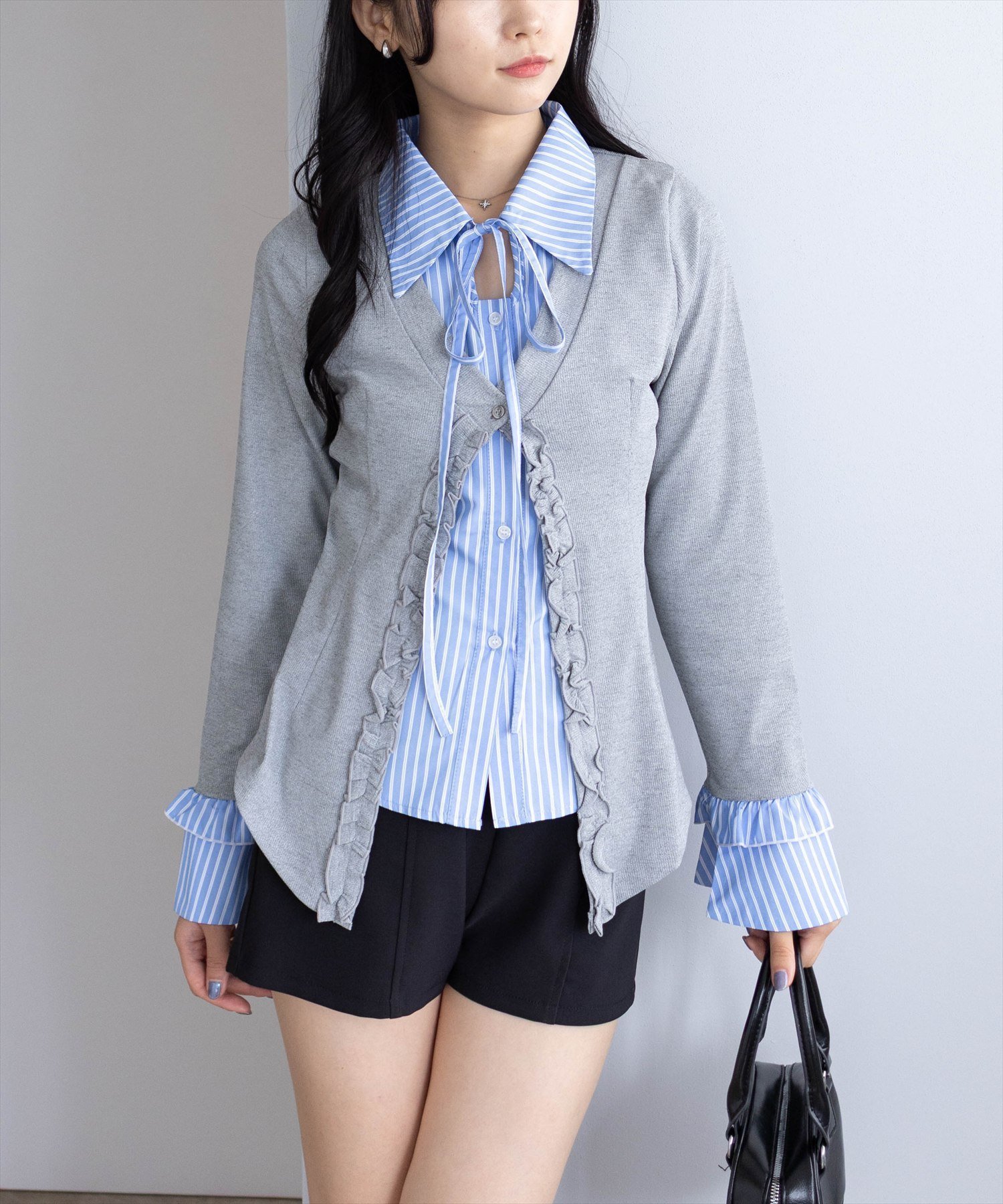 【クリア/clear】のストライプシャツドッキングカットソー インテリア・キッズ・メンズ・レディースファッション・服の通販 founy(ファニー) 　ファッション　Fashion　レディースファッション　Fashion for Women　トップス・カットソー　Cut & Sew Tops　シャツ・ブラウス・オフィスカジュアル　Elegant Blouses & Button-Ups　カットソー・ベーシックTシャツ　Cut-and-Sewn Tops / Stretch Tees & Basics　カットソー　Cut and Sewn Top　ストライプ　Stripe, Striped Pattern　スラックス　Slacks, Dress Pants　タイトスカート　Pencil Skirt, Tight Skirt　デニム　Denim, Jeans Material　フリル　Frill, Ruffle　ミニスカート　Mini Skirt, Short Skirt　リボン　Ribbon, Bow　おすすめ　Recommended / Our Picks　GY|ID: prp329100004820982 ipo3291000000035034863