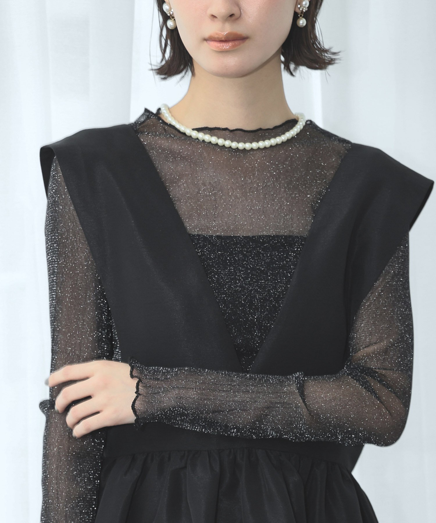 【ガール/GIRL】のメロウラメチュールシアートップス 結婚式 パーティー オケージョン お呼ばれ インテリア・キッズ・メンズ・レディースファッション・服の通販 founy(ファニー) 　ファッション　Fashion　レディースファッション　Fashion for Women　トップス・カットソー　Cut & Sew Tops　おすすめ　Recommended / Our Picks　オケージョン　Occasion Wear　チュール　Tulip, Tulip Motif　ハイネック　High Neck, Mock Neck　ロング　Long, Long-Length　二次会　After Party　披露宴　Wedding Reception　結婚式　Wedding　BK|ID: prp329100004820994 ipo3291000000035034997