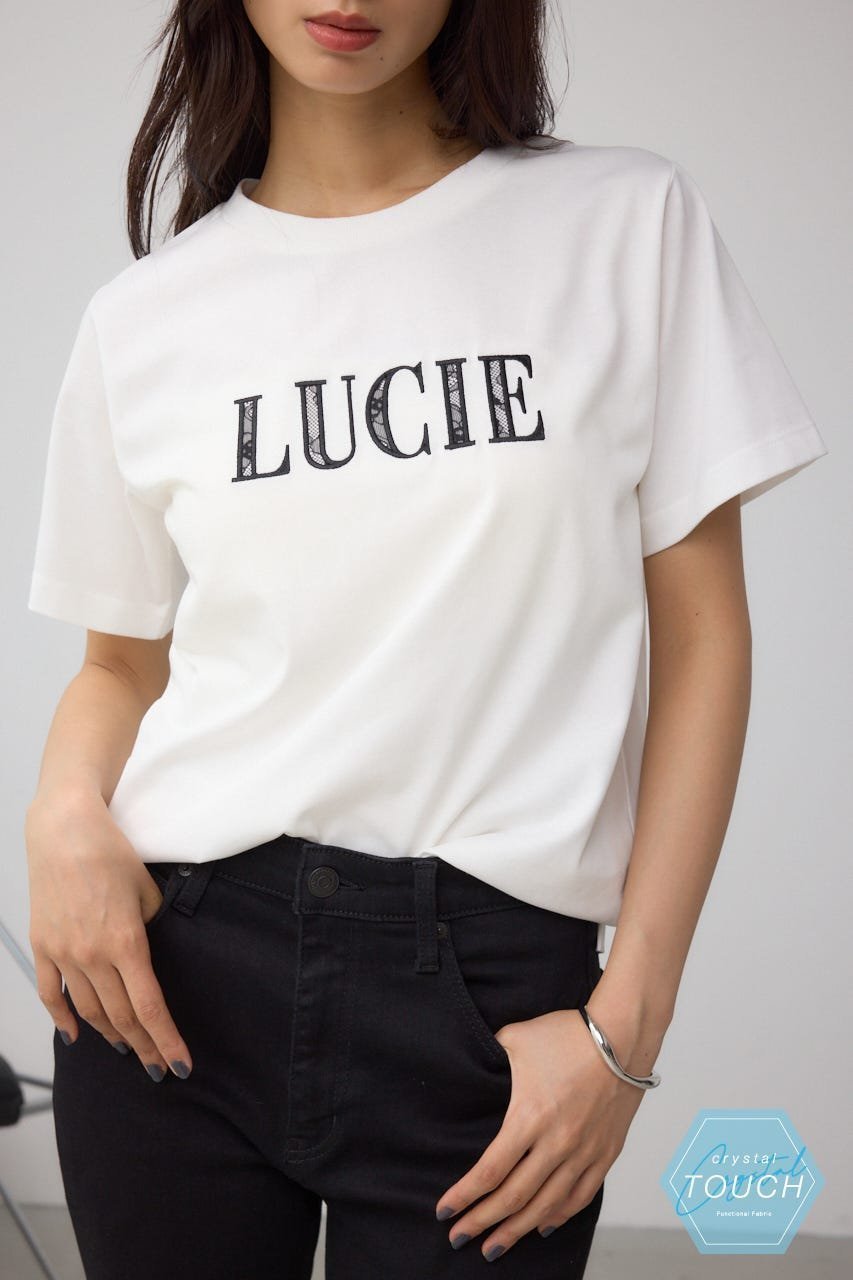【アズール バイ マウジー/AZUL by moussy】のC/T冷感レースロゴTシャツ インテリア・キッズ・メンズ・レディースファッション・服の通販 founy(ファニー) 　ファッション　Fashion　レディースファッション　Fashion for Women　トップス・カットソー　Cut & Sew Tops　シャツ・ブラウス・オフィスカジュアル　Elegant Blouses & Button-Ups　ロングTシャツ・Tシャツ　Longline T-Shirts & Tees　インナー　Innerwear　コンパクト　Compact, Small Size　ジャケット　Jacket, Outerwear　デニム　Denim, Jeans Material　フロント　Front, Front Design　レース　Lace, Lace Fabric　O/WHT1|ID: prp329100004821032 ipo3291000000035035530