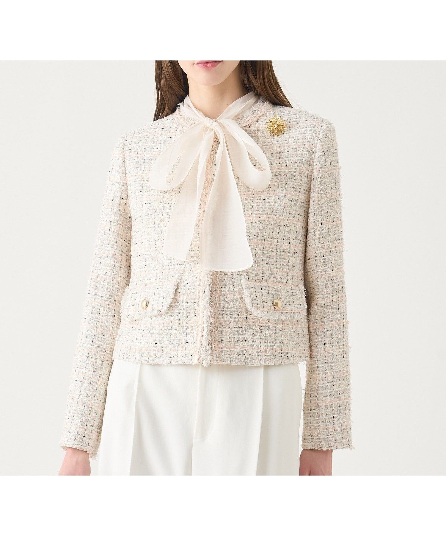 【アナイ/ANAYI】の【Eternal Line 2026】ミックスツイードノーカラー ジャケット インテリア・キッズ・メンズ・レディースファッション・服の通販 founy(ファニー) 　ファッション　Fashion　レディースファッション　Fashion for Women　アウター　Coat / Outerwear Collection　レディースジャケット・軽アウター　Jackets　ノーカラージャケット / シンプル上品コーデ　Collarless Jackets　コンパクト　Compact, Small Size　ジャケット　Jacket, Outerwear　スマート　Smart, Elegant　セットアップ　Set-Up, Coordinated Outfit　ツイード　Twill, Twill Weave　ブレード　Braid, Decorative Trim　ミックス　Mix, Mixed Style　再入荷　Restock / Back in Stock　エレガント 上品　Elegant　セレモニー　Ceremony　pink|ID: prp329100004821047 ipo3291000000035035726