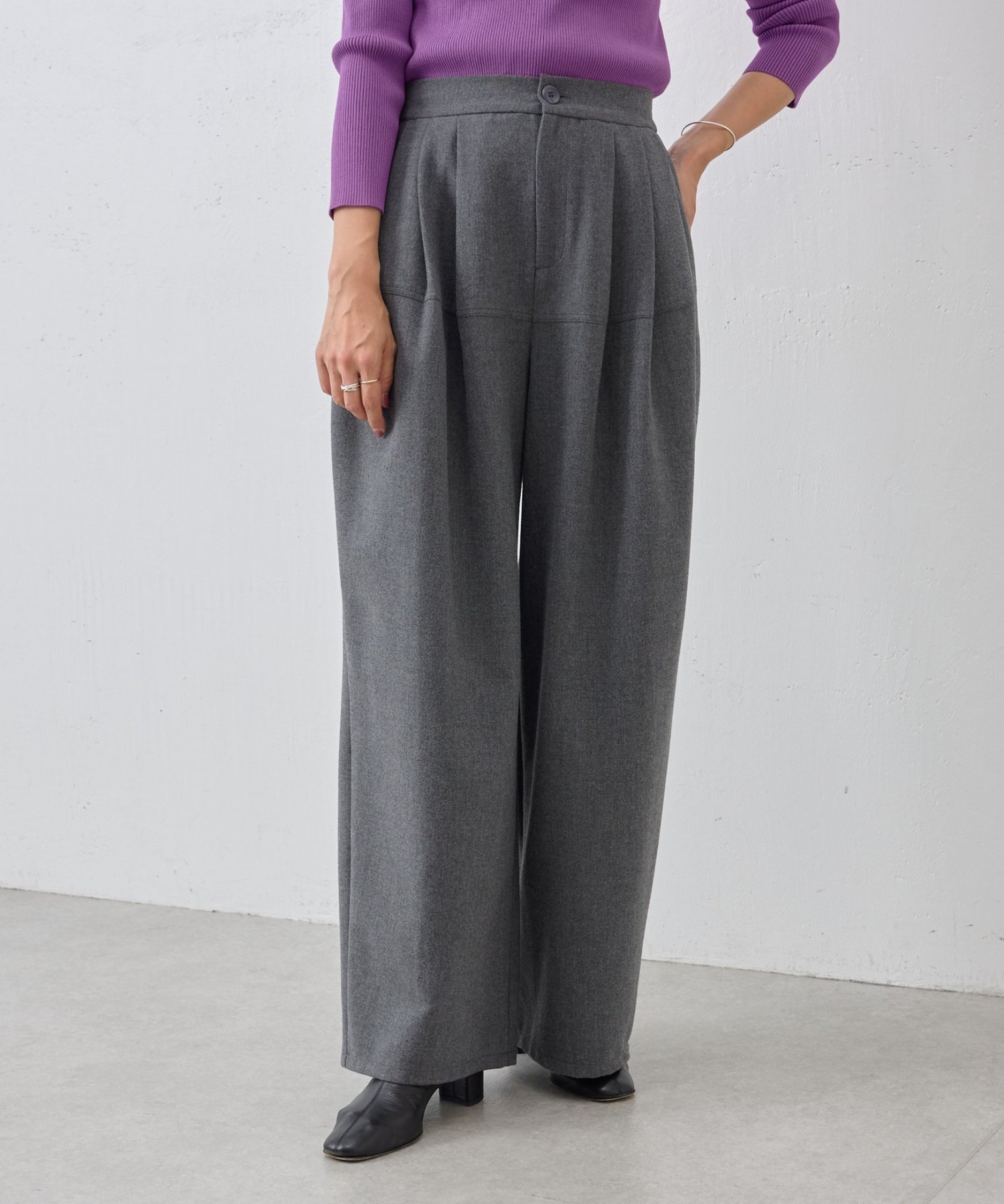 【ビアズリー/BEARDSLEY】の《15 quinze》ラウンドヨークパンツ インテリア・キッズ・メンズ・レディースファッション・服の通販 founy(ファニー) 　ファッション　Fashion　レディースファッション　Fashion for Women　パンツ　Pants & Trousers　コレクション　Collection, Seasonal Line　シンプル　Simple, Minimal　ダブル　Double, Double-Breasted　ポケット　Pocket, Pocket Detail　ワイド　Wide, Wide Fit　再入荷　Restock / Back in Stock　おすすめ　Recommended / Our Picks　エレガント 上品　Elegant　ダークグレー|ID: prp329100004821057 ipo3291000000035035862