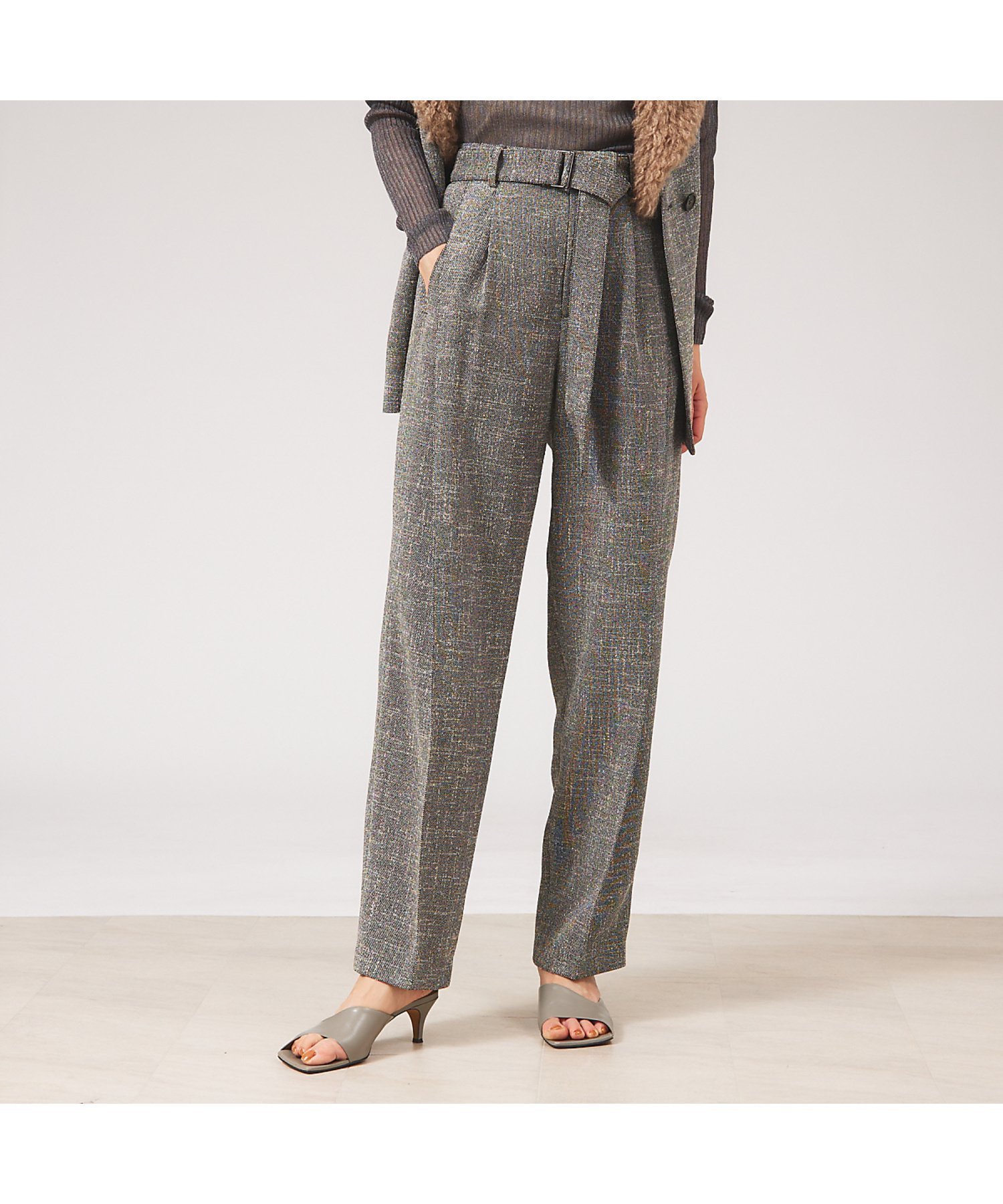 【カリテ/qualite】の【セットアップ対応】ブライトツイードベルトパンツ インテリア・キッズ・メンズ・レディースファッション・服の通販 founy(ファニー) 　ファッション　Fashion　レディースファッション　Fashion for Women　セットアップ　Matching Sets　レディースパンツ・ボトムス　Pants & Trousers / Bottoms　ベルト&ウエストマーク　Belts & Waist Accessories　おすすめ　Recommended / Our Picks　エレガント 上品　Elegant　クラシカル　Classical, Vintage-Inspired　セットアップ　Set-Up, Coordinated Outfit　ツイード　Twill, Twill Weave　ポケット　Pocket, Pocket Detail　ブラック|ID: prp329100004821114 ipo3291000000035036573