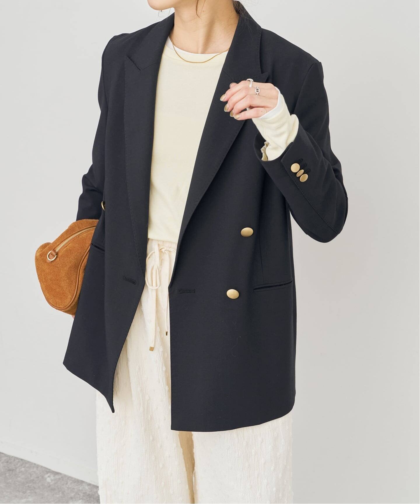 【スピック&スパン/Spick & Span】の《新色有り / 追加 》プレーンウィーブダブルブレストジャケット インテリア・キッズ・メンズ・レディースファッション・服の通販 founy(ファニー) 　ファッション　Fashion　レディースファッション　Fashion for Women　アウター　Coat / Outerwear Collection　レディースジャケット・軽アウター　Jackets　ジャケット　Jacket, Outerwear　ネイビー|ID: prp329100004821120 ipo3291000000035036643