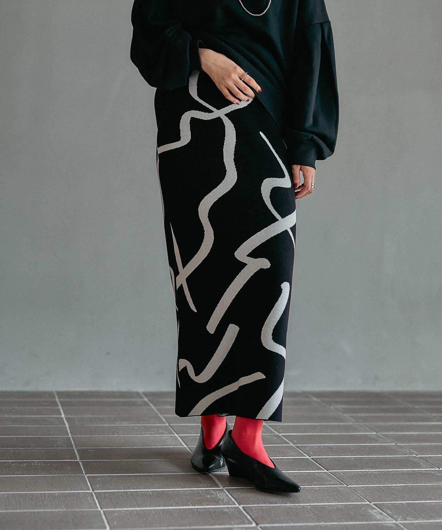 【レプシィム ローリーズファーム/LEPSIM LOWRYS FARM】の12ゲージアソート柄スカート インテリア・キッズ・メンズ・レディースファッション・服の通販 founy(ファニー) 　ファッション　Fashion　レディースファッション　Fashion for Women　スカート　Skirts　ベーシック　Basic, Essential　春　Spring　線描き×ブラック10|ID: prp329100004821138 ipo3291000000035036864