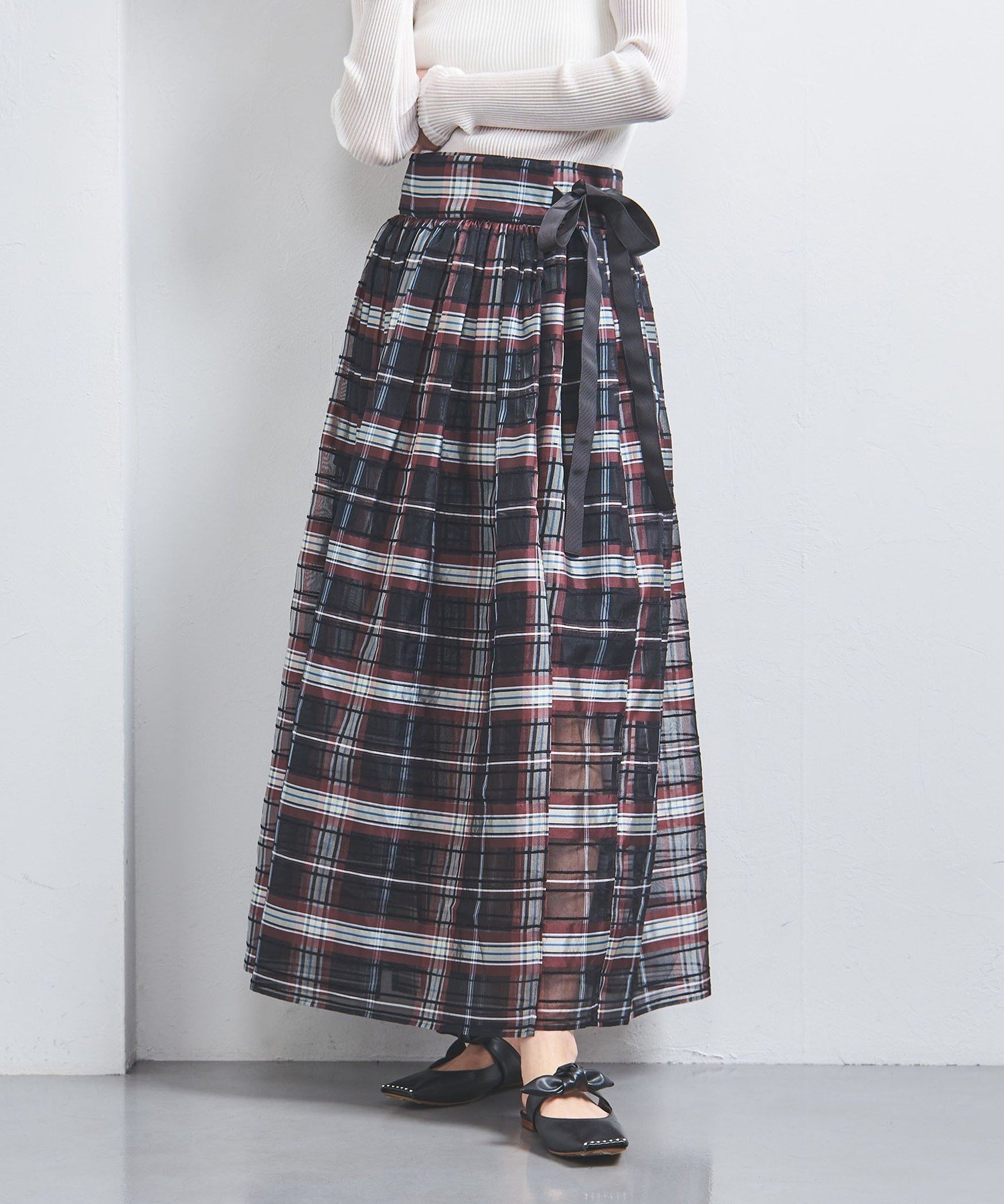 【ユナイテッドアローズ/UNITED ARROWS】のシアー チェック ラップスカート 人気、トレンドファッション・服の通販 founy(ファニー) 　ファッション　Fashion　レディースファッション　Fashion for Women　スカート　Skirts　アンダー　Underwear Essentials　オーガンジー　Organza Fabric　春　Spring　ギャザー　Gathered, Ruffled　コンパクト　Compact, Small Size　シアー　Sheer, See-Through　シルク　Silk, 100% Silk　シンプル　Simple, Minimal　チェック　Check, Plaid, Tartan　ブライト　Bright, Shiny　ラップ　Wrap, Wrap Design　アウトレット　Outlet / Clearance　おすすめ　Recommended / Our Picks　 other-1|ID: prp329100004821160 ipo3291000000035037081
