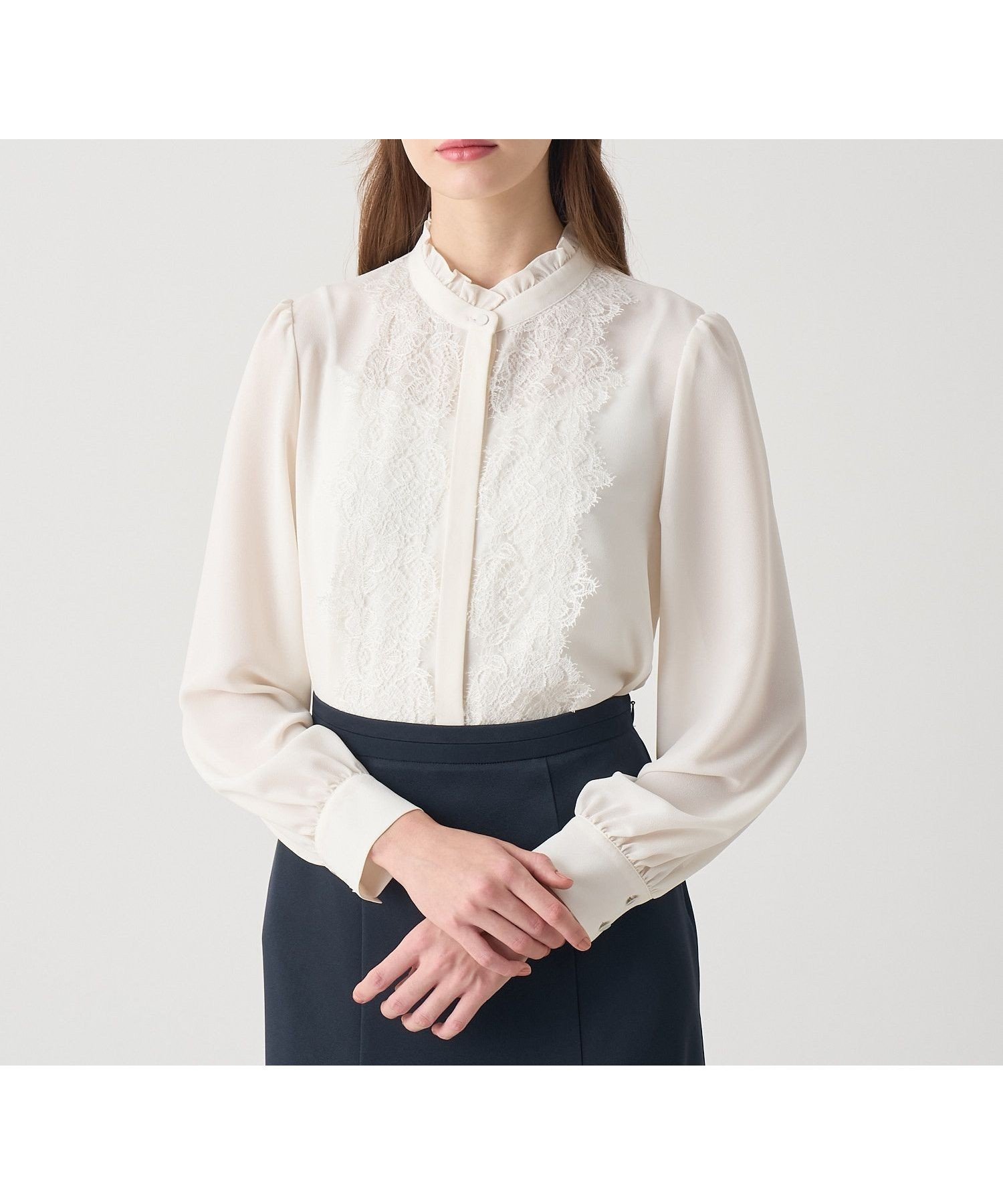 【アナイ/ANAYI】の【Eternal Line 2026】ジョーゼットレースコンビ ブラウス インテリア・キッズ・メンズ・レディースファッション・服の通販 founy(ファニー) ファッション Fashion レディースファッション Fashion for Women トップス・カットソー Cut & Sew Tops シャツ・ブラウス・オフィスカジュアル Elegant Blouses & Button-Ups イタリア Italy シフォン Chiffon, Lightweight Fabric ジャケット Jacket, Outerwear ジョーゼット Georgette, Semi-Sheer Fabric スマート Smart, Elegant レース Lace, Lace Fabric 再入荷 Restock / Back in Stock エレガント 上品 Elegant セレモニー Ceremony ivory|ID: prp329100004821184 ipo3291000000035037377