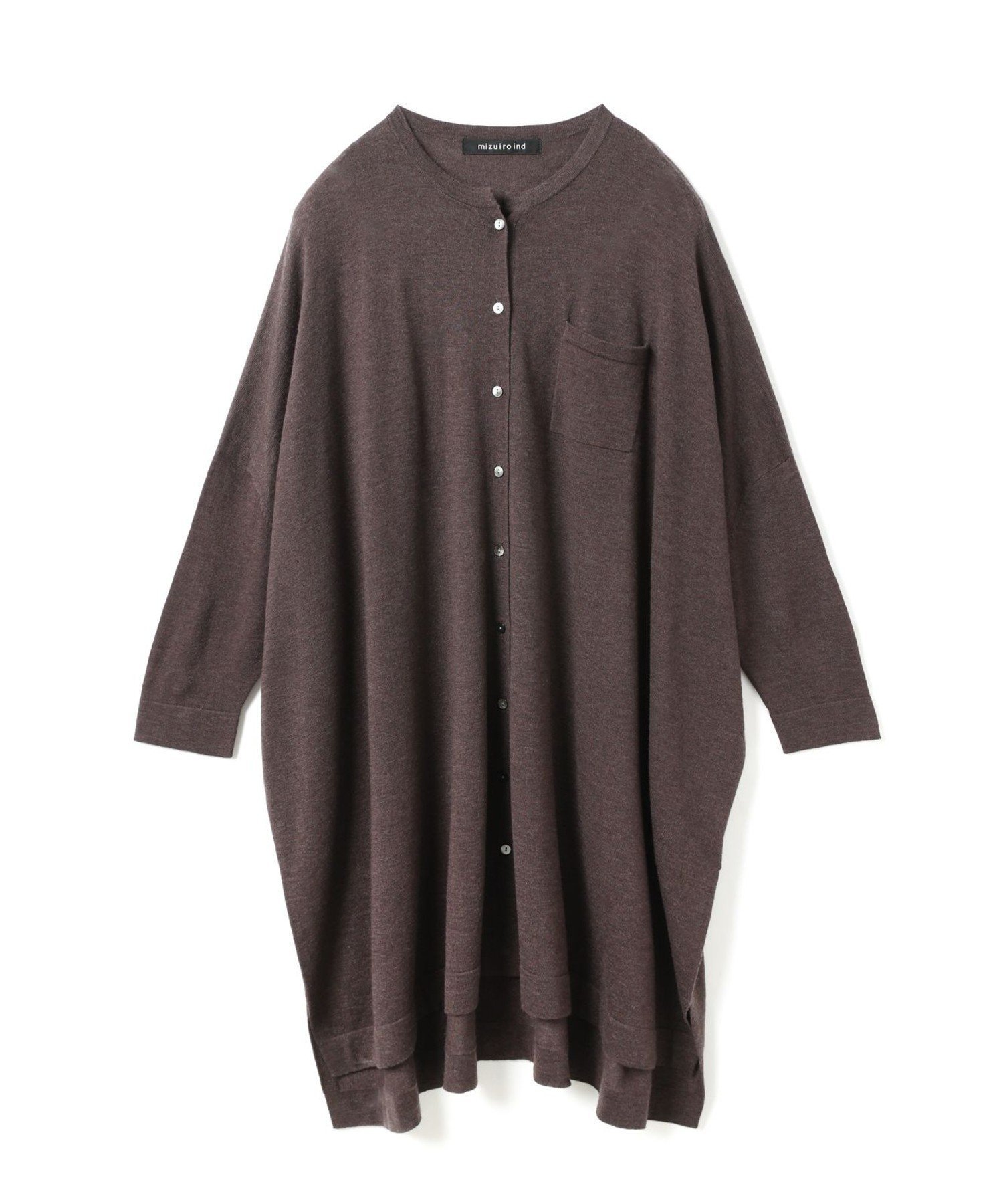 【マーコート/MARcourt】のmizuiro ind ハイゲージスタンドカラーワンピース インテリア・キッズ・メンズ・レディースファッション・服の通販 founy(ファニー) 　ファッション　Fashion　レディースファッション　Fashion for Women　ワンピース　Dresses　シンプル　Simple, Minimal　スタンド　Stand Collar, Upright Stand　スリット　Slit, Slit Detail　フロント　Front, Front Design　ベーシック　Basic, Essential　ポケット　Pocket, Pocket Detail　人気　Popular, Best Seller　今季　This Season, Current Season　再入荷　Restock / Back in Stock　長袖　Long Sleeve, Full Sleeve　ダークブラウン|ID: prp329100004821207 ipo3291000000035037686