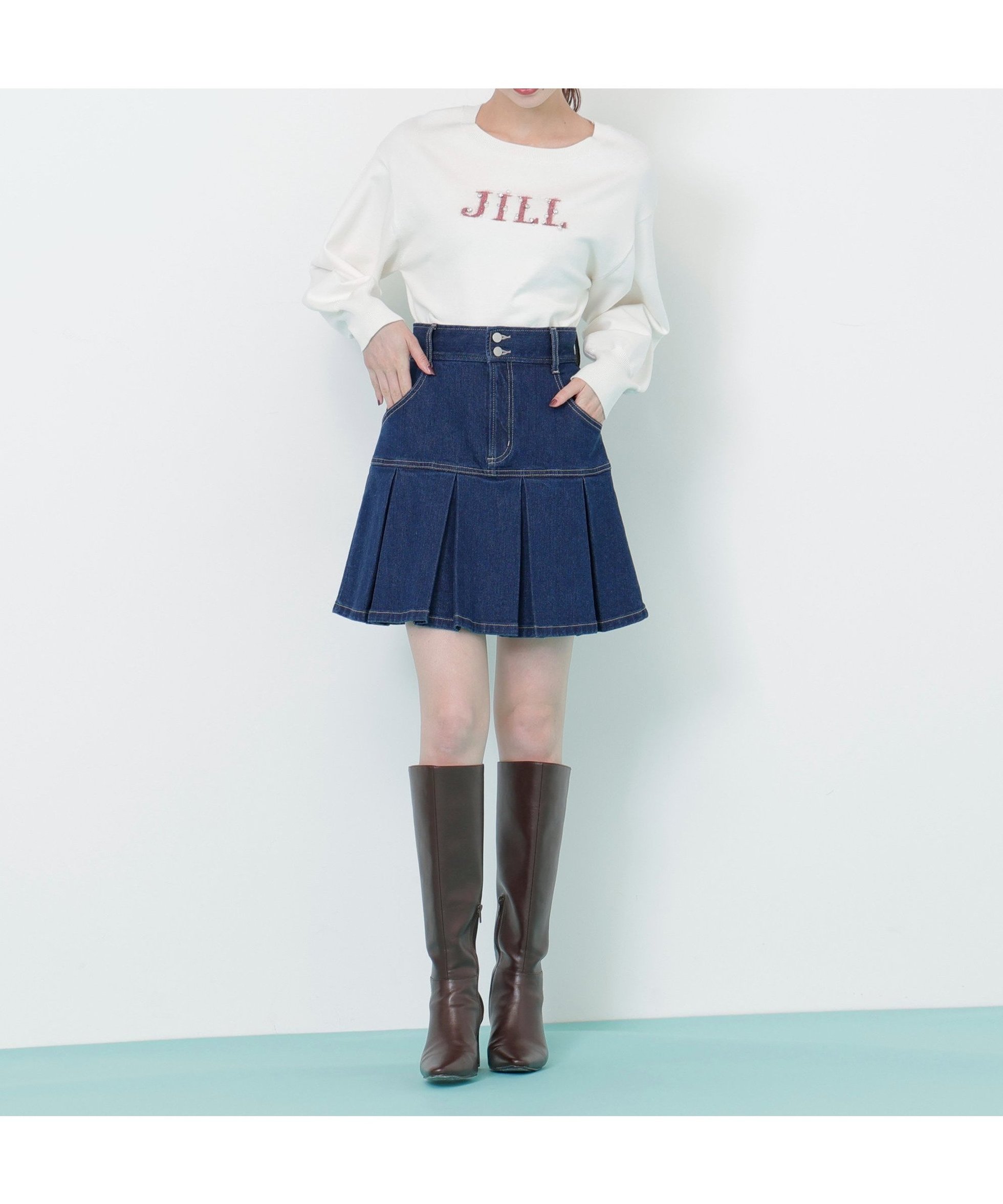 【ジルバイジルスチュアート/JILL by JILLSTUART】のボックスプリーツデニムミニスカート インテリア・キッズ・メンズ・レディースファッション・服の通販 founy(ファニー) 　ファッション　Fashion　レディースファッション　Fashion for Women　スカート　Skirts　ミニスカート　Mini Skirts　カットソー　Cut and Sewn Top　ストレッチ　Stretch, Stretchy Fabric　スマート　Smart, Elegant　デニム　Denim, Jeans Material　プリーツ　Pleats, Pleated　ボックス　Boxy, Box Shape　ミニスカート　Mini Skirt, Short Skirt　夏　Summer　春　Spring　S/S・春夏　SS, Spring/Summer, Warm Season　インディゴ|ID: prp329100004821233 ipo3291000000035038060