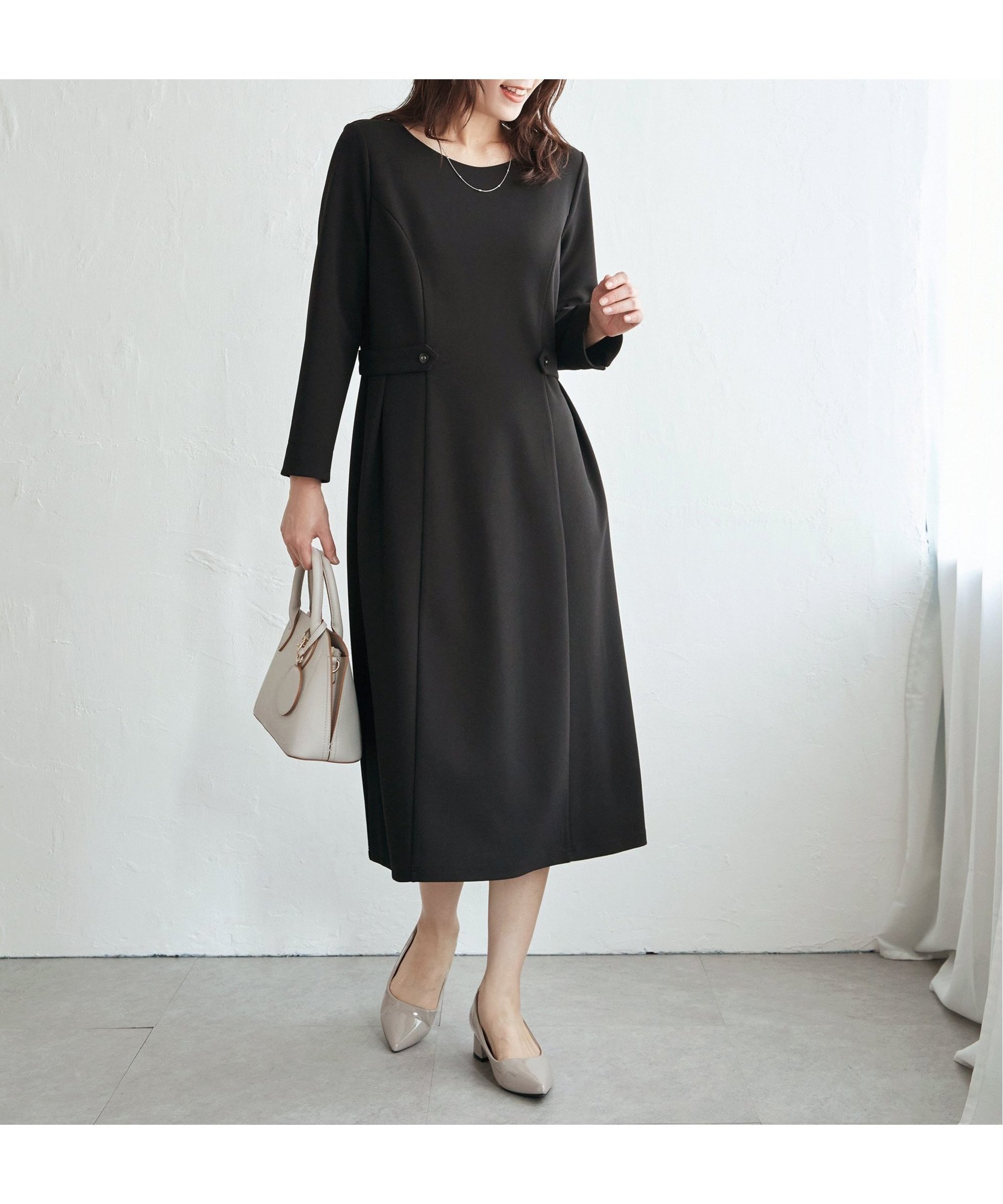 【イッカ/ikka】のカットジョーゼットウエストタブワンピース インテリア・キッズ・メンズ・レディースファッション・服の通販 founy(ファニー) 　ファッション　Fashion　レディースファッション　Fashion for Women　ワンピース　Dresses　カットジャガード　Cut Jacquard　カットソー　Cut and Sewn Top　ストレッチ　Stretch, Stretchy Fabric　セレモニー　Ceremony　バランス　Balance, Style Balance　フォーマル　Formal, Dressy　エレガント 上品　Elegant　ブラック|ID: prp329100004821241 ipo3291000000035038139