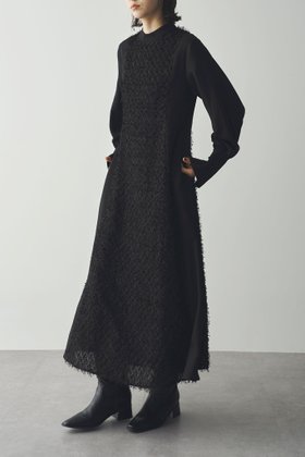 【リミュウ/Limue】のカットジャガードワンピース 人気、トレンドファッション・服の通販 founy(ファニー) ファッション Fashion レディースファッション Fashion for Women ワンピース Dresses カフス Cuff Design テクスチャー Texture, Textured Fabric ドッキング Docking, Mixed Material ロング Long, Long-Length |ID:prp329100004821269