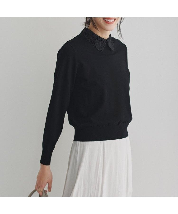 【アンタイトル/UNTITLED】の2WAYレース襟ニットプルオーバー インテリア・キッズ・メンズ・レディースファッション・服の通販 founy(ファニー) 　ファッション　Fashion　レディースファッション　Fashion for Women　トップス・カットソー　Cut & Sew Tops　ニット　Knit Tops & Sweaters　カジュアルプルオーバー・ニットトップス　Pullovers & Knit Tops / Casual Pullovers　クラシカル　Classical, Vintage-Inspired　コンパクト　Compact, Small Size　シンプル　Simple, Minimal　ストレッチ　Stretch, Stretchy Fabric　スマート　Smart, Elegant　バランス　Balance, Style Balance　フレア　Flare, Flared　プリーツ　Pleats, Pleated　レース　Lace, Lace Fabric　ワイド　Wide, Wide Fit　おすすめ　Recommended / Our Picks　エレガント 上品　Elegant　セレモニー　Ceremony　ビジネス 仕事 通勤　Business / Work / Commuting　ブラック|ID: prp329100004821322 ipo3291000000035039703