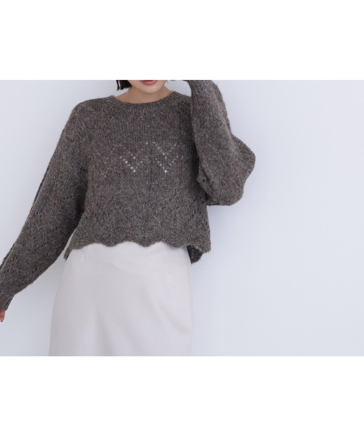 【ナチュラル ビューティー ベーシック/NATURAL BEAUTY BASIC】のスカラップクロップドニット インテリア・キッズ・メンズ・レディースファッション・服の通販 founy(ファニー) 　ファッション　Fashion　レディースファッション　Fashion for Women　トップス・カットソー　Cut & Sew Tops　ニット　Knit Tops & Sweaters　クロップド　Cropped, Short Length　コンパクト　Compact, Small Size　スカラップ　Scallop, Scalloped Edge　バランス　Balance, Style Balance　フェミニン　Feminine, Girly　モカ|ID: prp329100004821332 ipo3291000000035039794